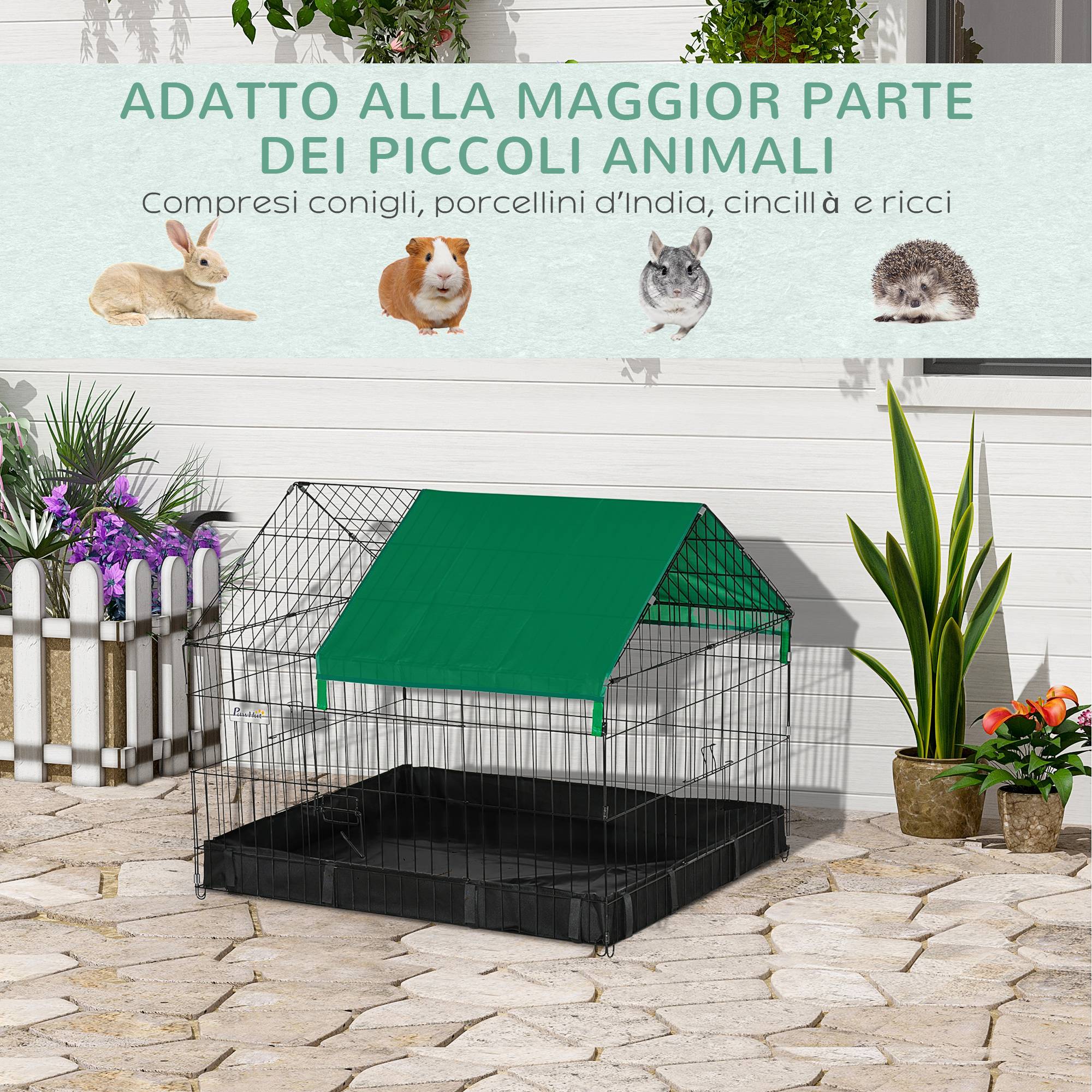 Parc Enclos Lapin Rongeur Intérieur Extérieur Oxford 90x75x75cm Noir Vert - ComfortXL Outdoor Living - Image 8