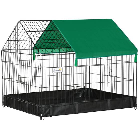 Parc Enclos Lapin Rongeur Intérieur Extérieur Oxford 90x75x75cm Noir Vert - ComfortXL Outdoor Living - Image 1