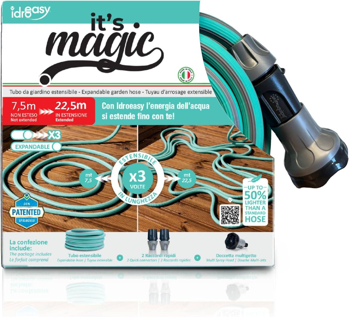 Jardibric - Jardibric - Tuyaux d'arrosage extensible Magic Soft Smart de 1/2" (12,5 mm.) extension 22,5 m. avec 1 lance de 6 jets - Image 1