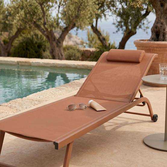 Oviala - Lot de 2 bains de soleil inclinable avec roues terracotta Olmeta - Oviala - Image 3