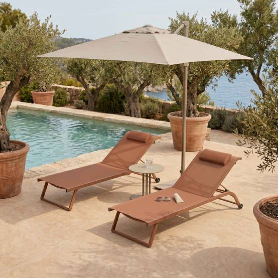 Oviala - Lot de 2 bains de soleil inclinable avec roues terracotta Olmeta - Oviala - Image 2