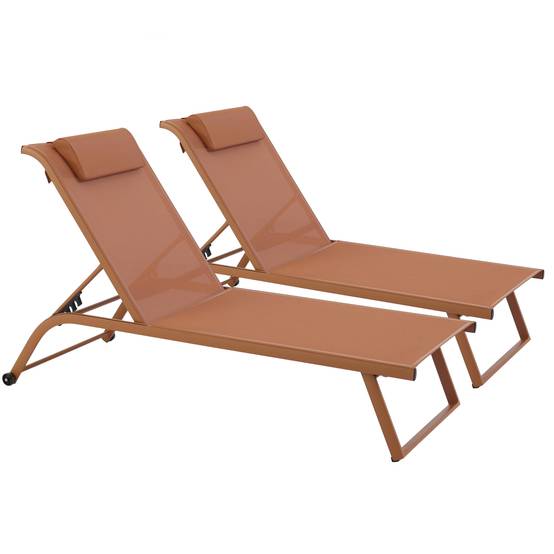 Oviala - Lot de 2 bains de soleil inclinable avec roues terracotta Olmeta - Oviala - Image 1