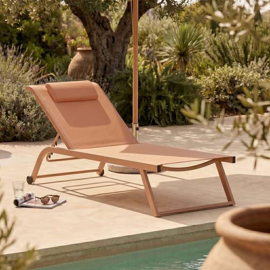 Oviala - Lot de 2 bains de soleil inclinable avec roues terracotta Olmeta - Oviala - Image 4