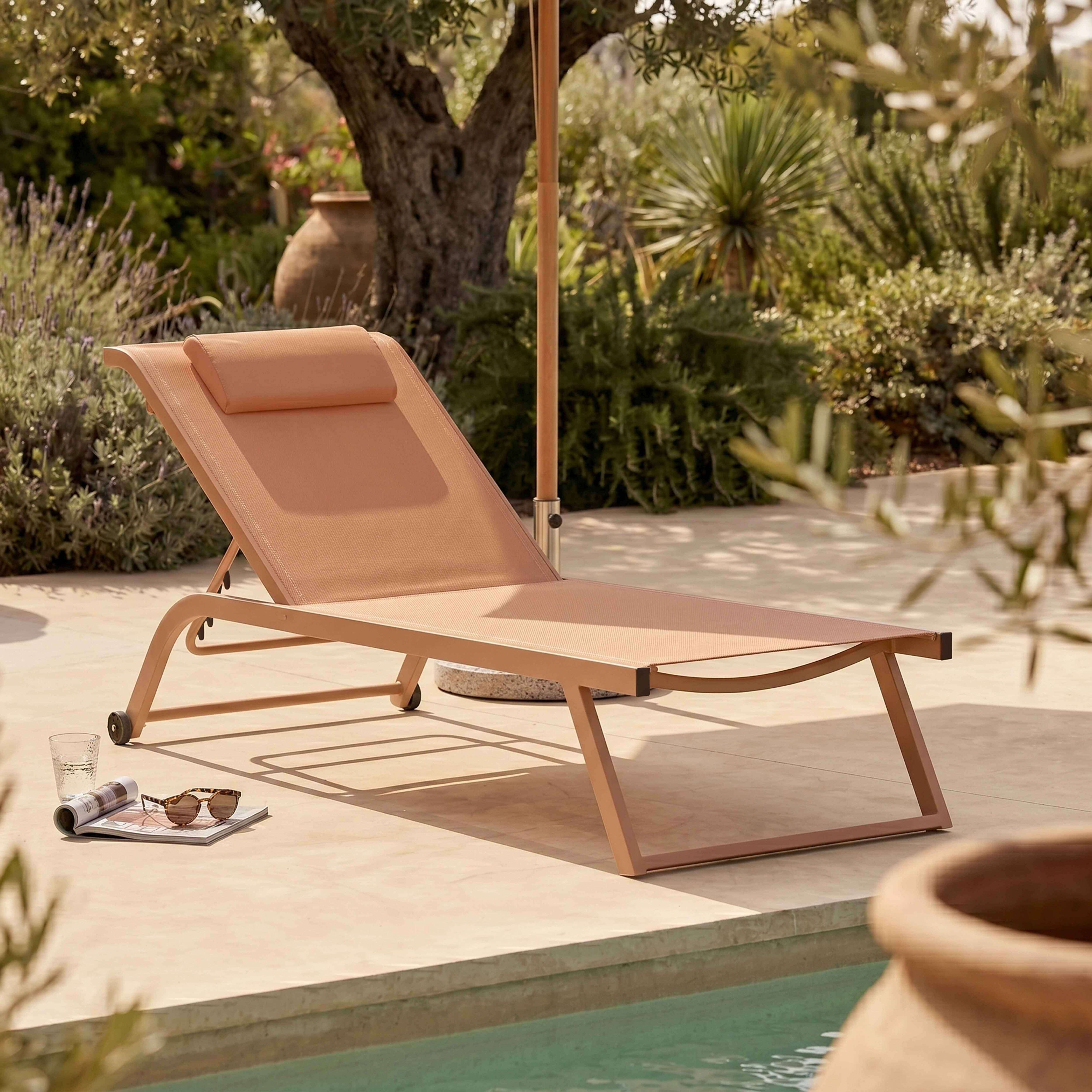 Oviala - Lot de 2 bains de soleil inclinable avec roues terracotta Olmeta - Oviala - Image 4