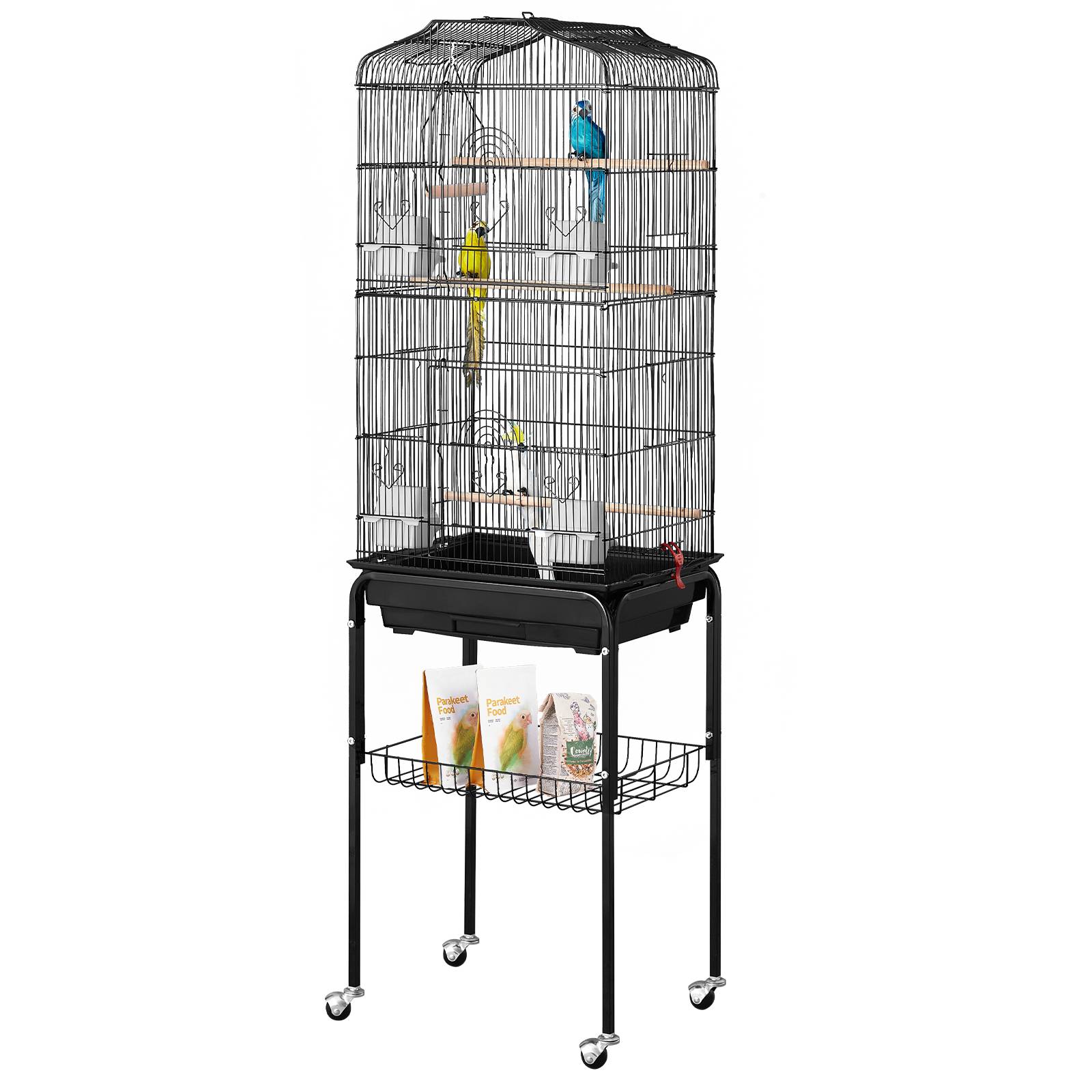 SucceBuy Cage oiseau 45,7x35,5x151 cm, métal, support roulant. Plateaux, perchoirs. - Image 1