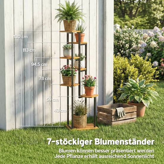 Étagère à plantes 7 niveaux bois métal intérieur extérieur présentoir cascade 56x130 cm marron - ComfortXL Outdoor Living - Image 6