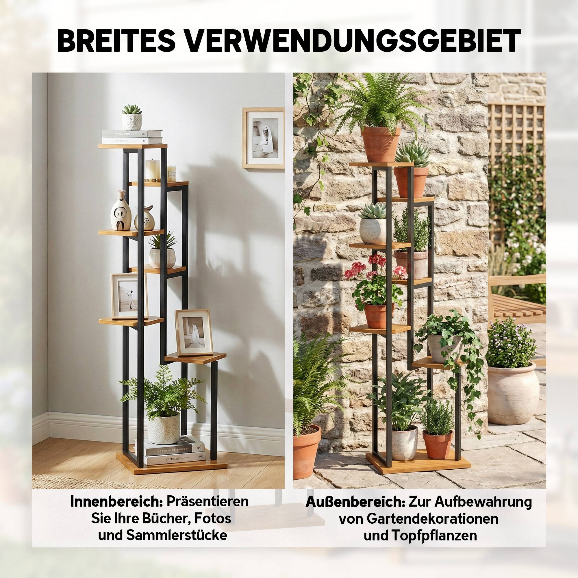 Étagère à plantes 7 niveaux bois métal intérieur extérieur présentoir cascade 56x130 cm marron - ComfortXL Outdoor Living - Image 9