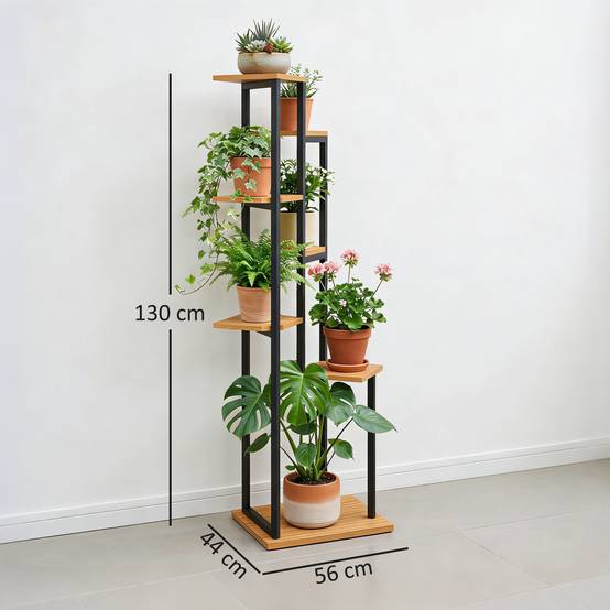 Étagère à plantes 7 niveaux bois métal intérieur extérieur présentoir cascade 56x130 cm marron - ComfortXL Outdoor Living - Image 5