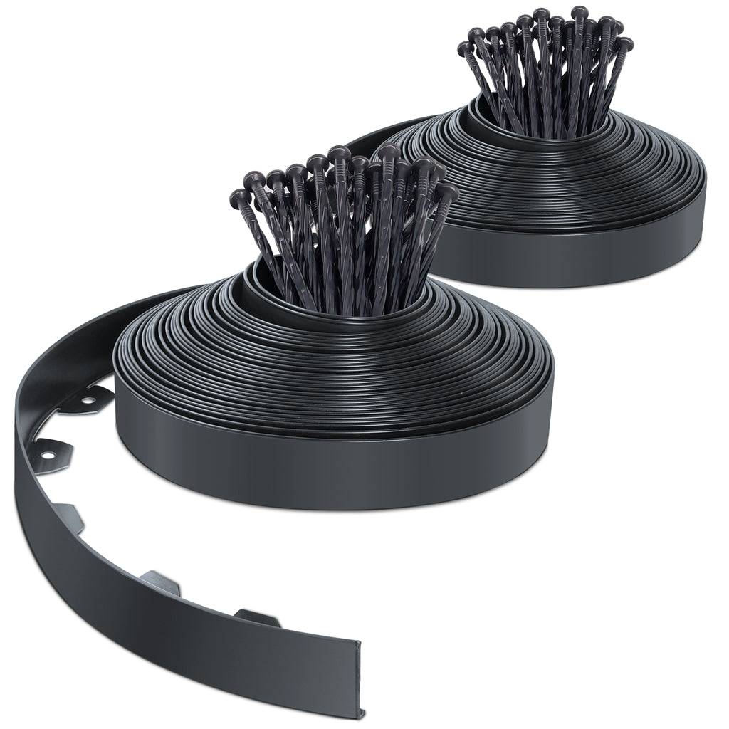 Bordure de jardin flexible en PVC 40m avec 80 piquets - hauteur 5cm - anthracite - Image 1