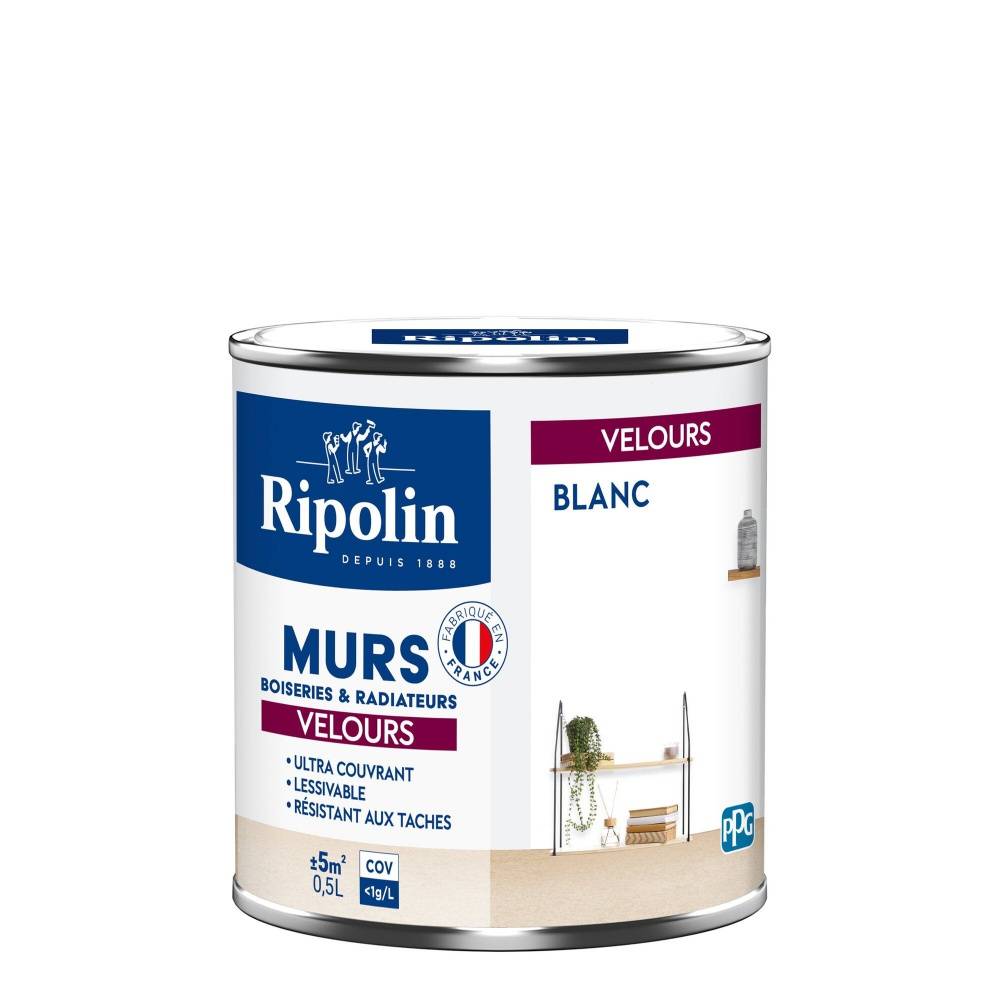 Ripolin - Peinture blanc mur, boiserie, radiateur RIPOLIN velours 0.5 l