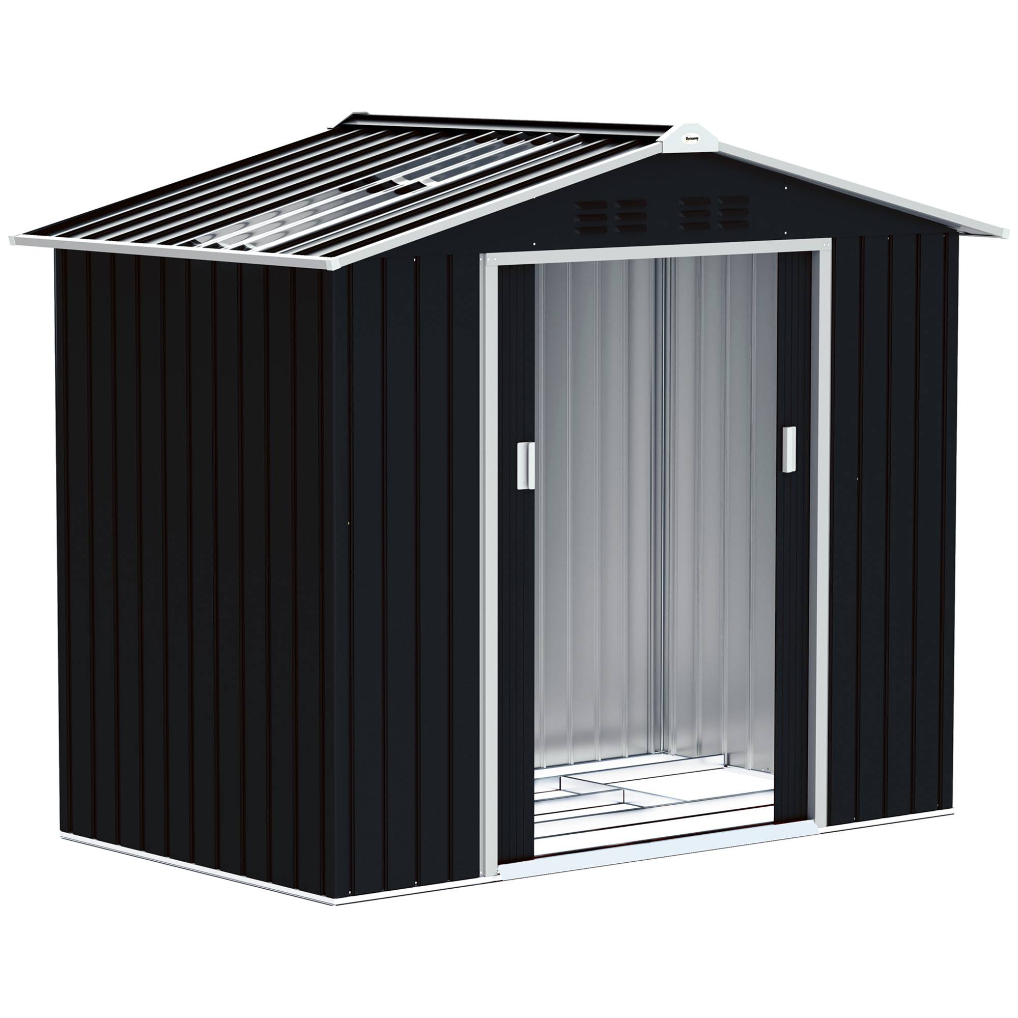 Abri de jardin métal avec aérations double porte coulissante 277x195x192 cm cabanon extérieur gris foncé - Image 1