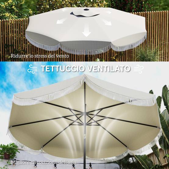 Parasol de jardin rond 2,7x2,4 m avec manivelle, en métal et polyester, gris clair - Image 8