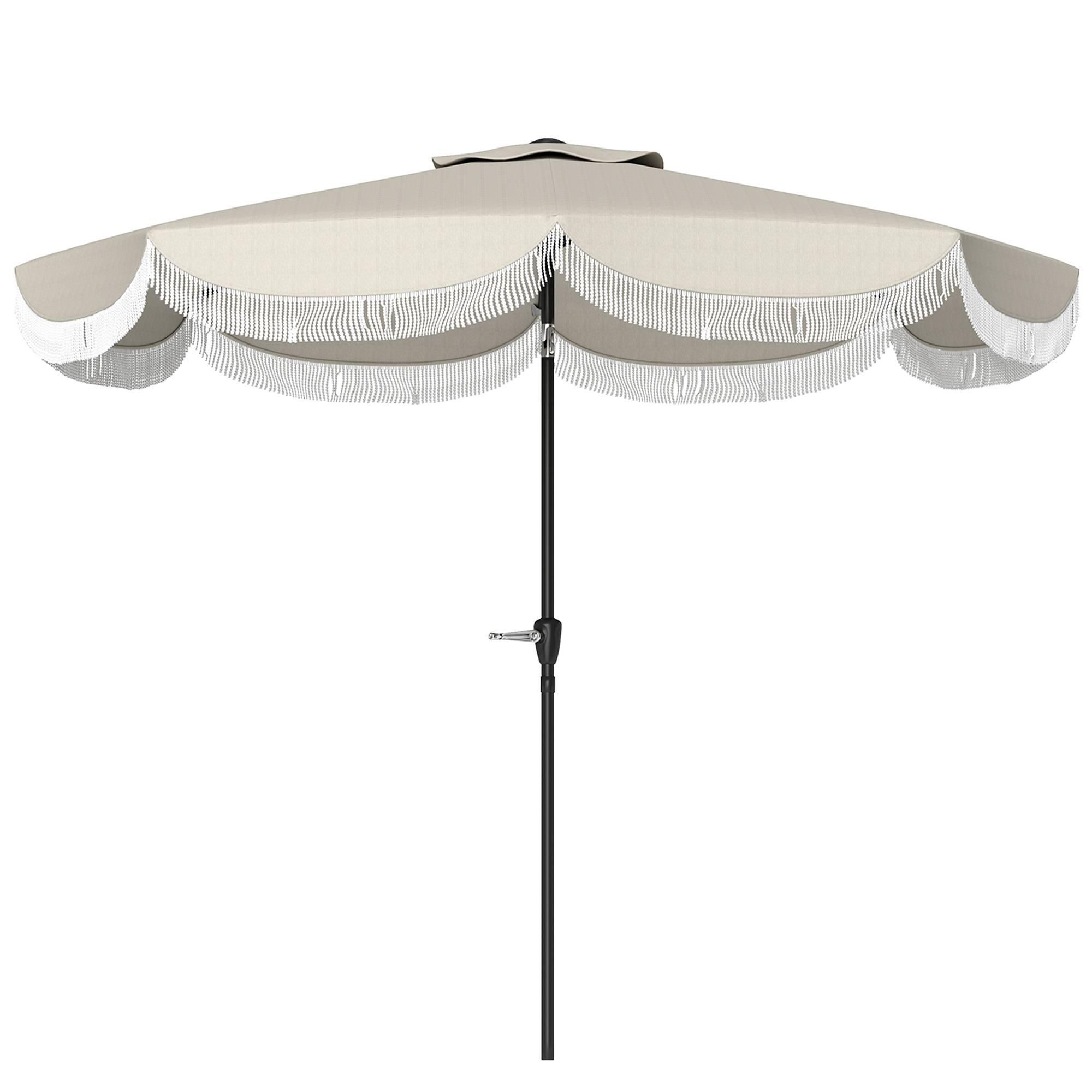 Parasol de jardin rond 2,7x2,4 m avec manivelle, en métal et polyester, gris clair - Image 2