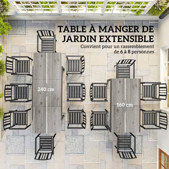 Outsunny - Table de jardin extensible 6-8 personnes 160/240cm effet bois gris - Image 7