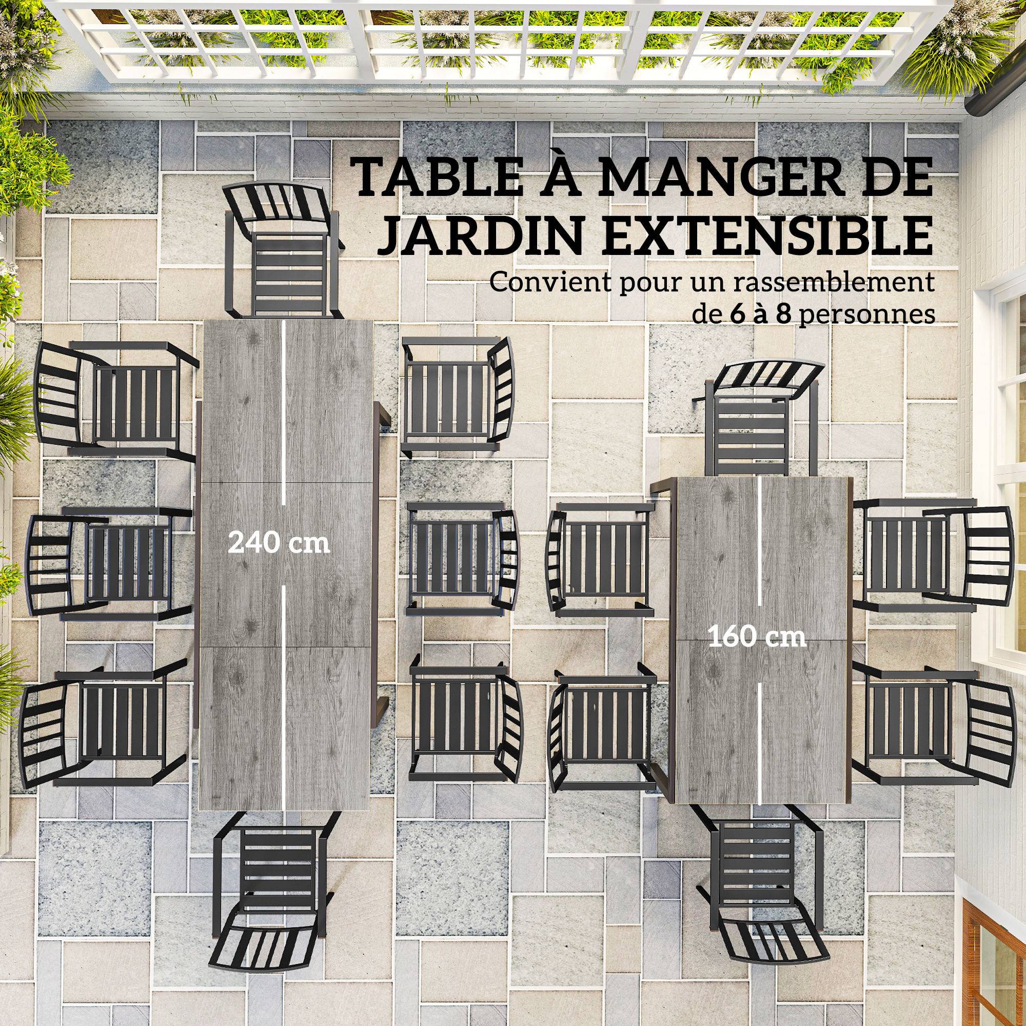 Outsunny - Table de jardin extensible 6-8 personnes 160/240cm effet bois gris - Image 7