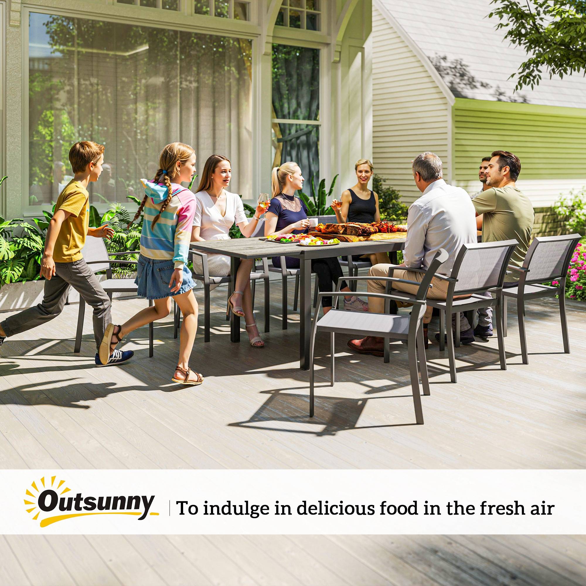Outsunny - Table de jardin extensible 6-8 personnes 160/240cm effet bois gris - Image 4