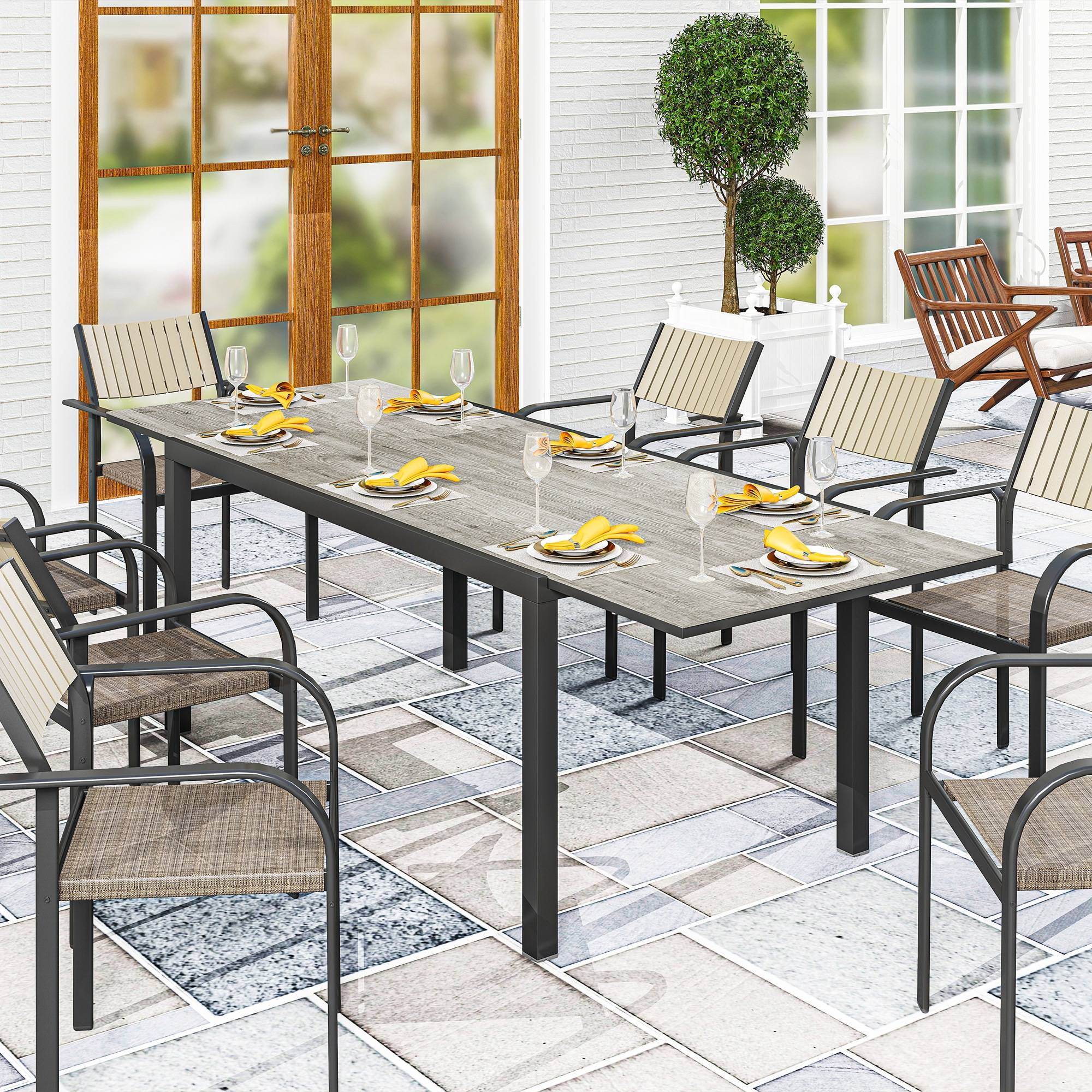 Outsunny - Table de jardin extensible 6-8 personnes 160/240cm effet bois gris - Image 6