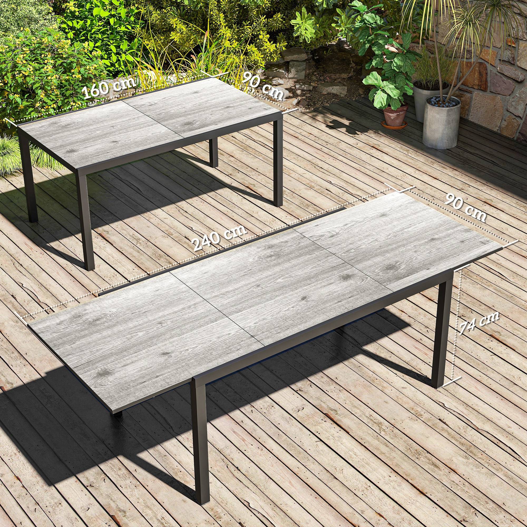 Outsunny - Table de jardin extensible 6-8 personnes 160/240cm effet bois gris - Image 3