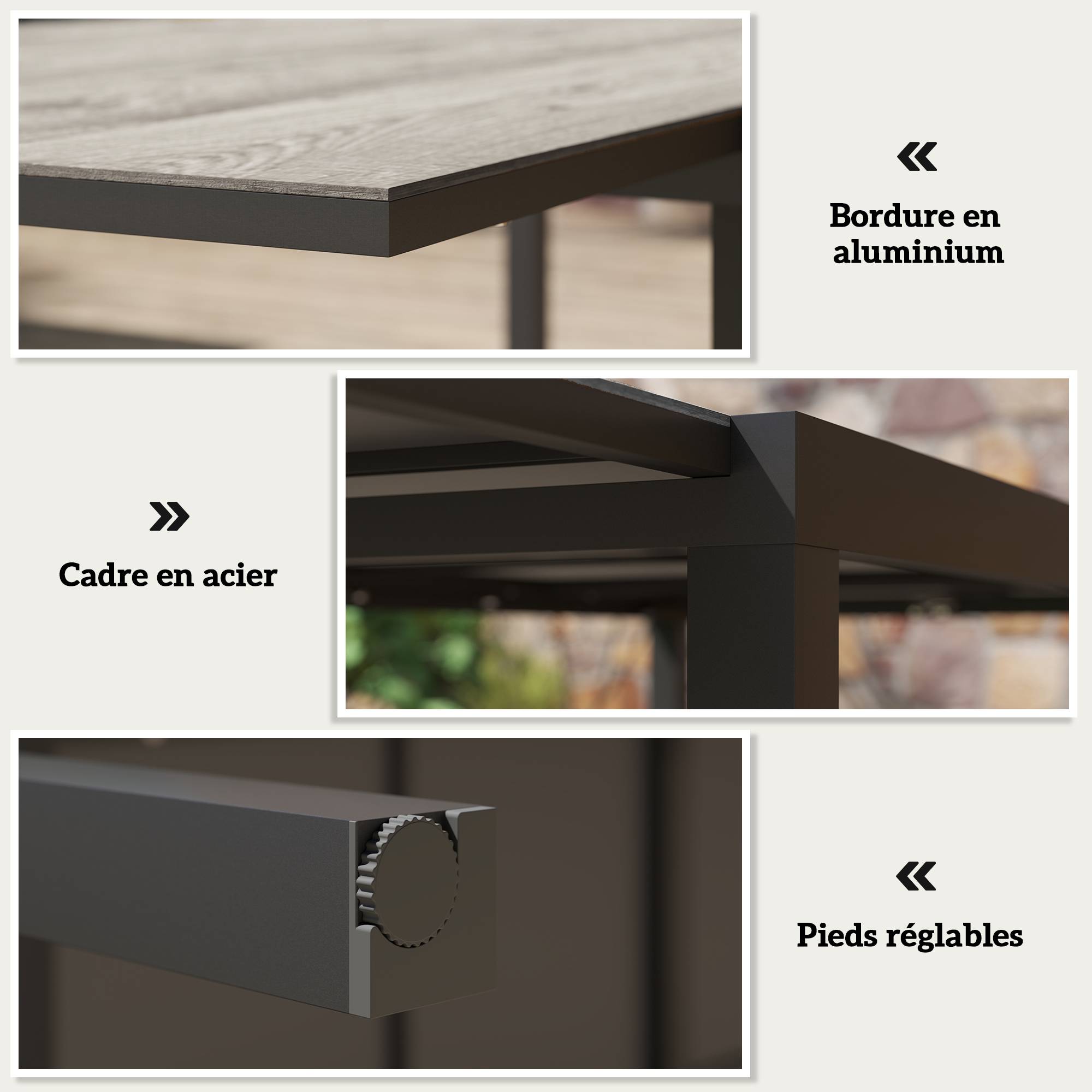 Outsunny - Table de jardin extensible 6-8 personnes 160/240cm effet bois gris - Image 8
