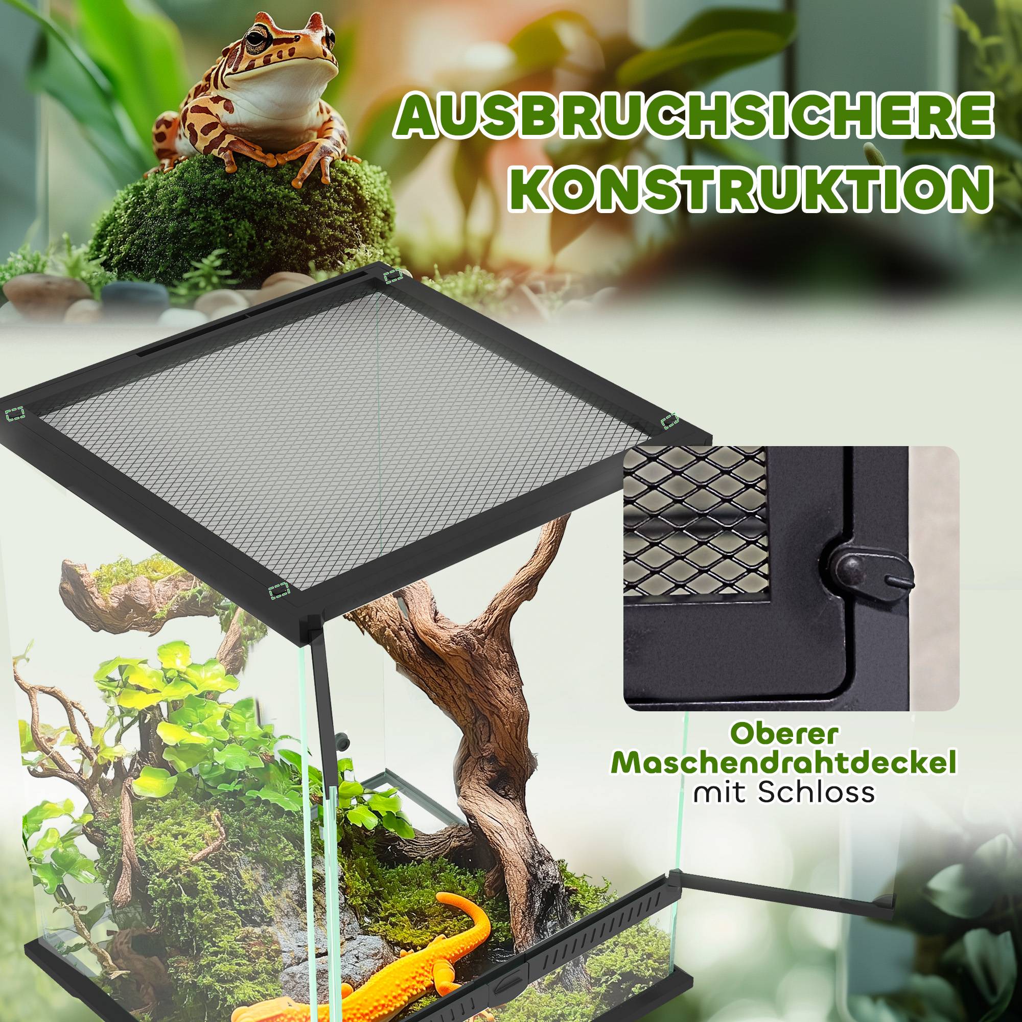 Terrarium verre 45×45×60cm noir, verrouillable, gestion des câbles - Image 8