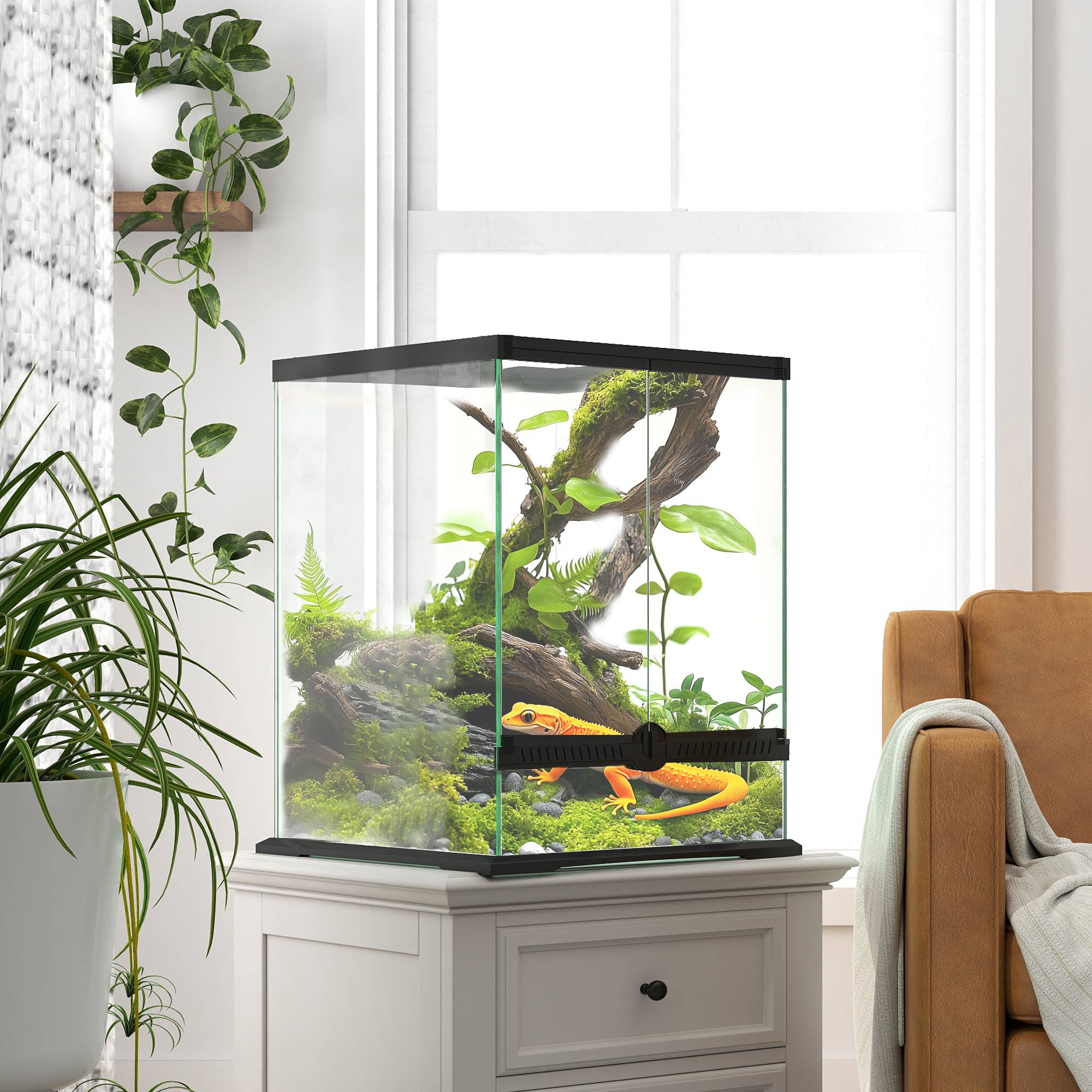 Terrarium verre 45×45×60cm noir, verrouillable, gestion des câbles - Image 4