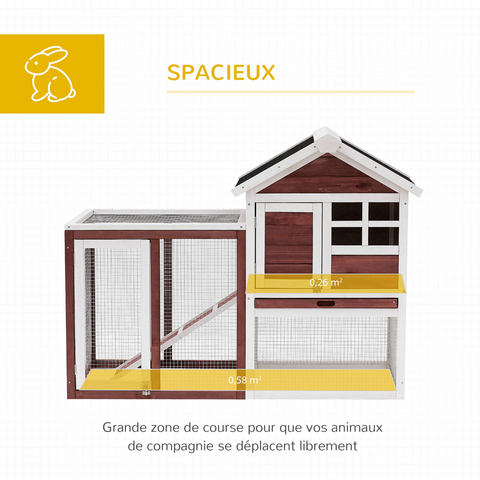 Clapier multi-équipé, niche supérieure rampe, plateau excrément, fenêtre, enclos extérieur, 123,5x62,6x92,5 cm, rouge brique - Image 6
