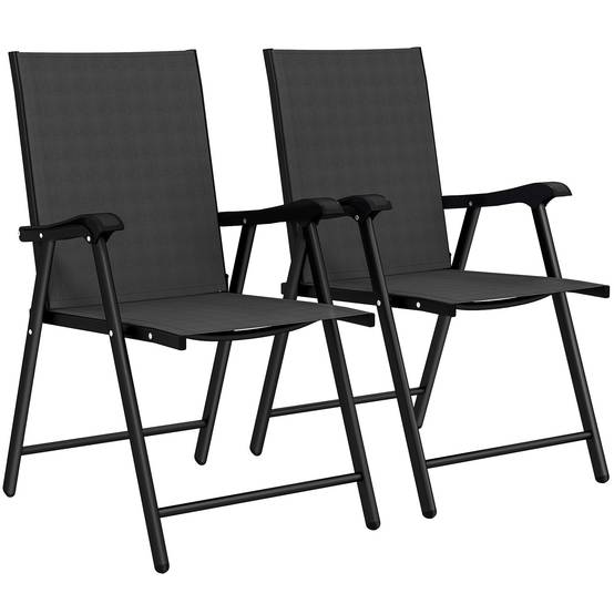 Ensemble de 2 chaises de jardin pliantes avec dossier haut et accoudoirs, acier, Textline, 58 x 62 x 97 cm, noir - Image 1