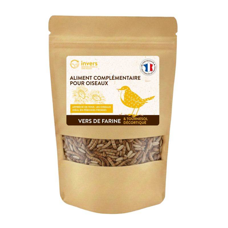 Mélange de vers de farine et de tournesol décortiqué pour oiseaux 250g - Invers - Image 1