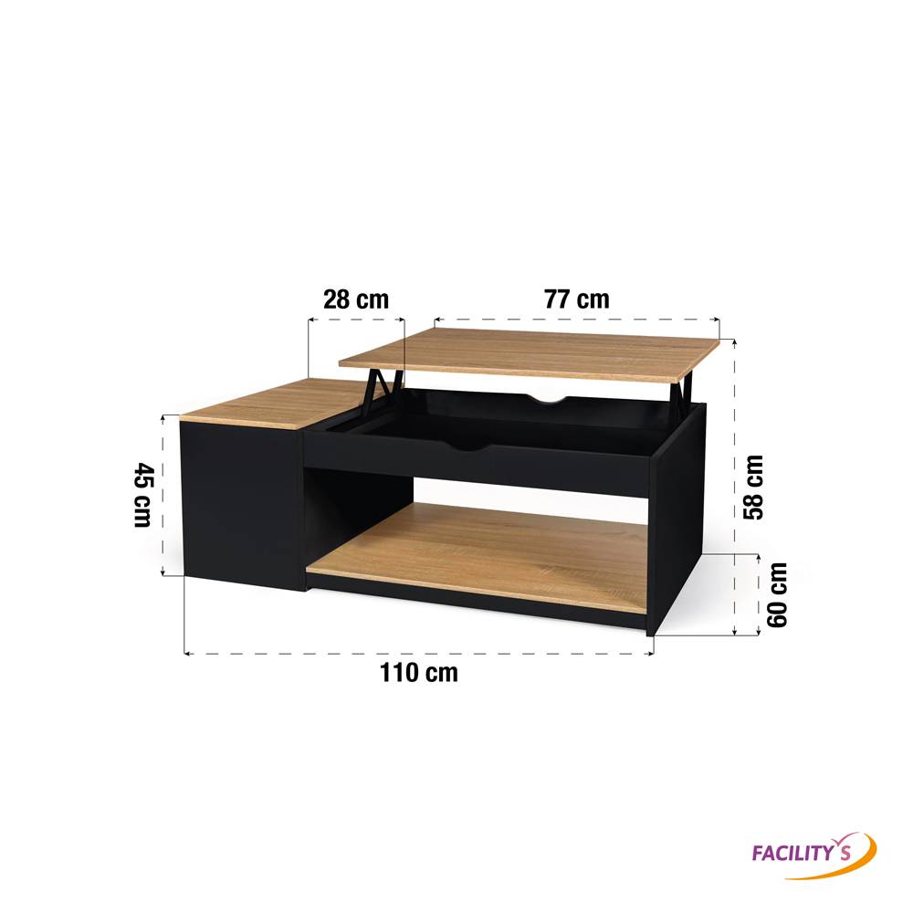 Facilitys - Table basse avec plateau relevable effet bois - style industriel - Image 4