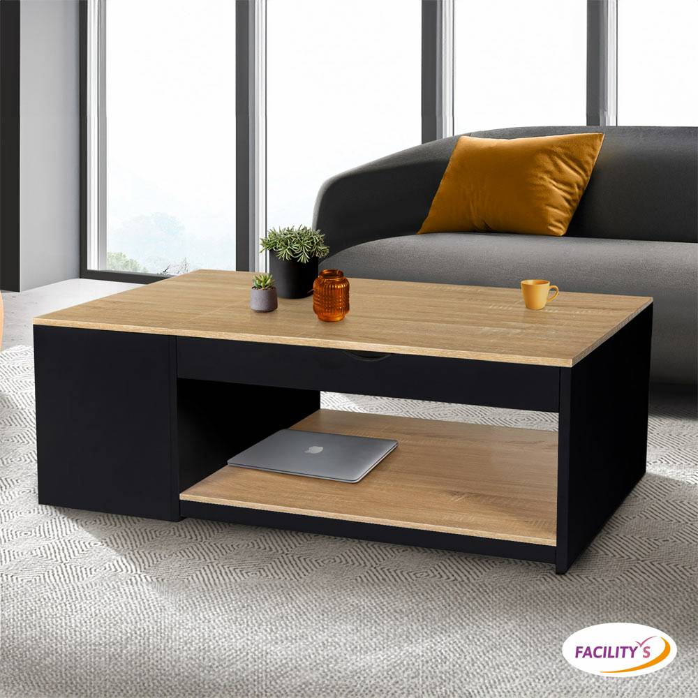 Facilitys - Table basse avec plateau relevable effet bois - style industriel - Image 5