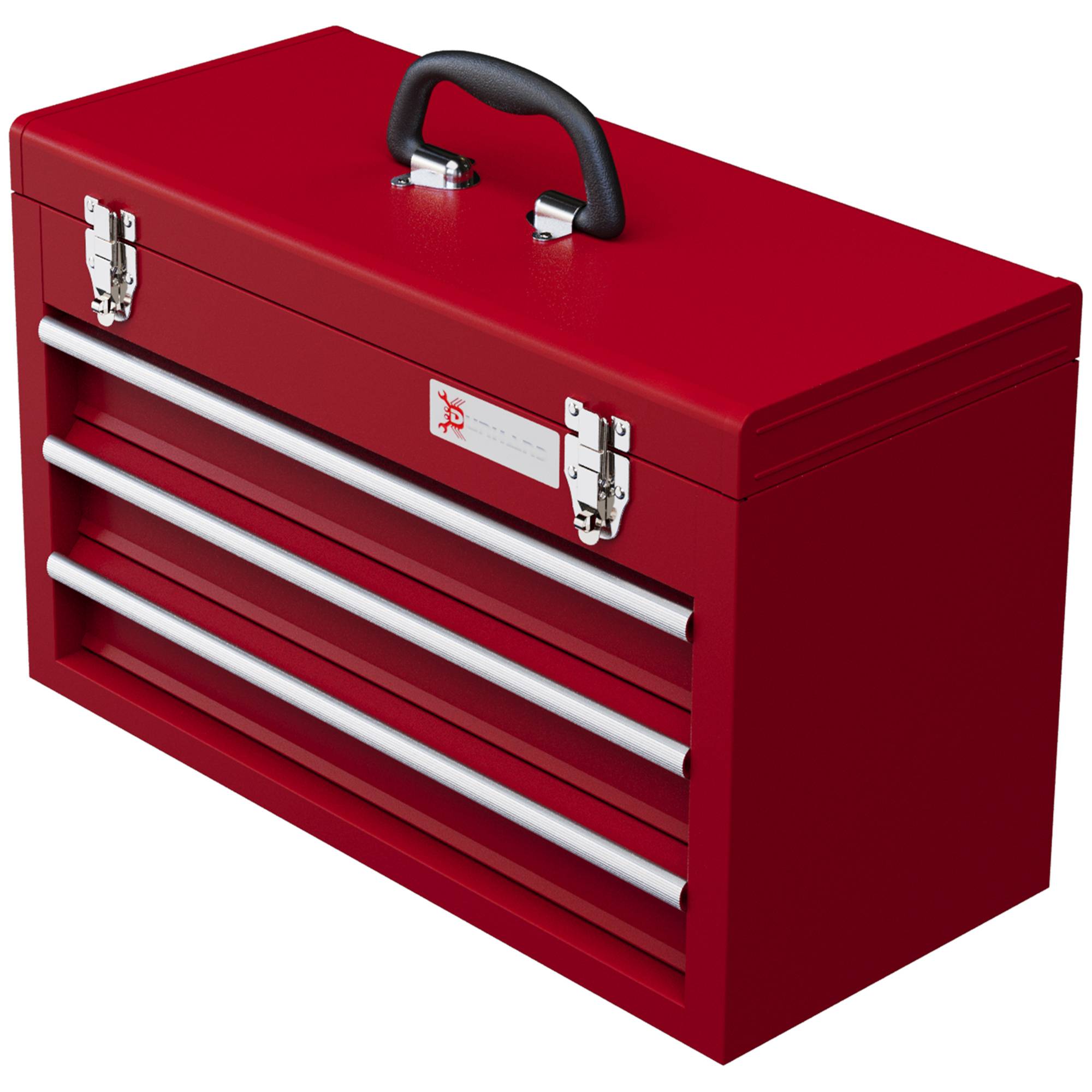 Sans Marque - Boîte à outils avec 3 tiroirs, compartiment de rangement supérieur, fixations en acier, poignée de transport, 51x22x32 cm, rouge - Image 2