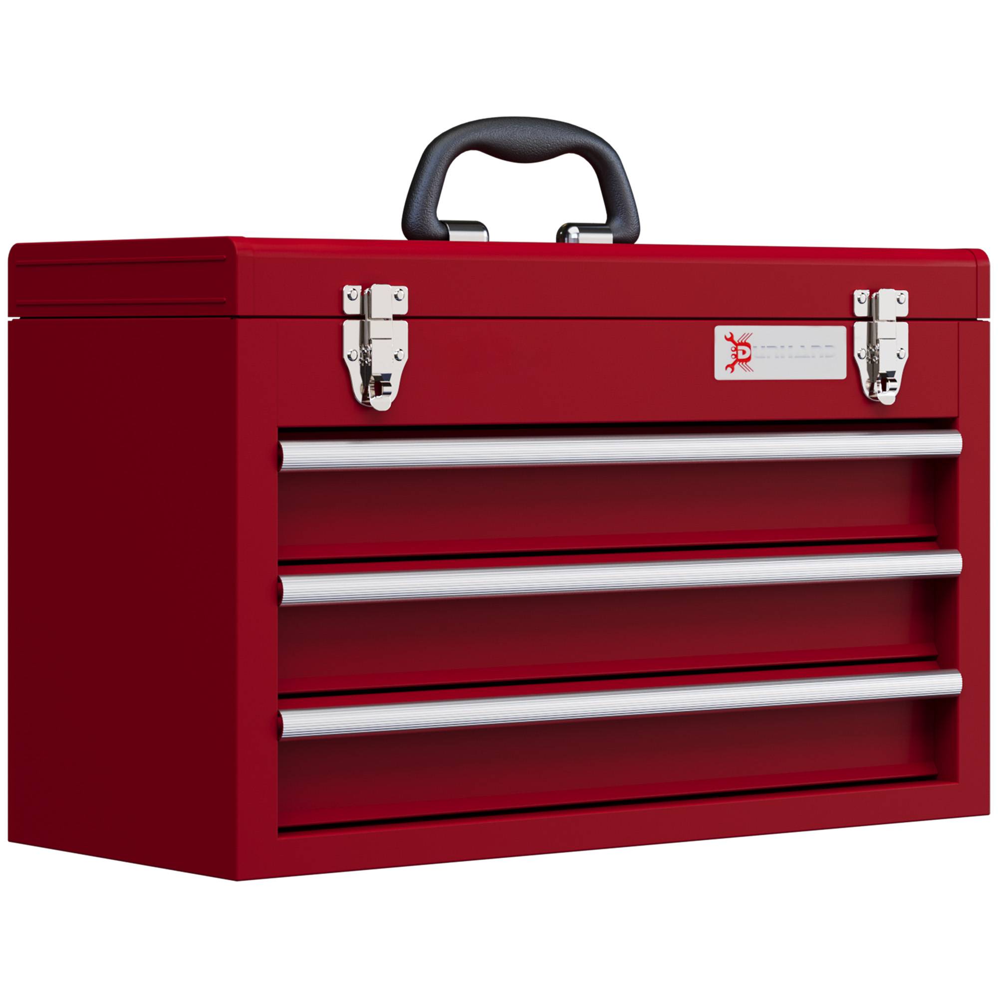 Sans Marque - Boîte à outils avec 3 tiroirs, compartiment de rangement supérieur, fixations en acier, poignée de transport, 51x22x32 cm, rouge - Image 1