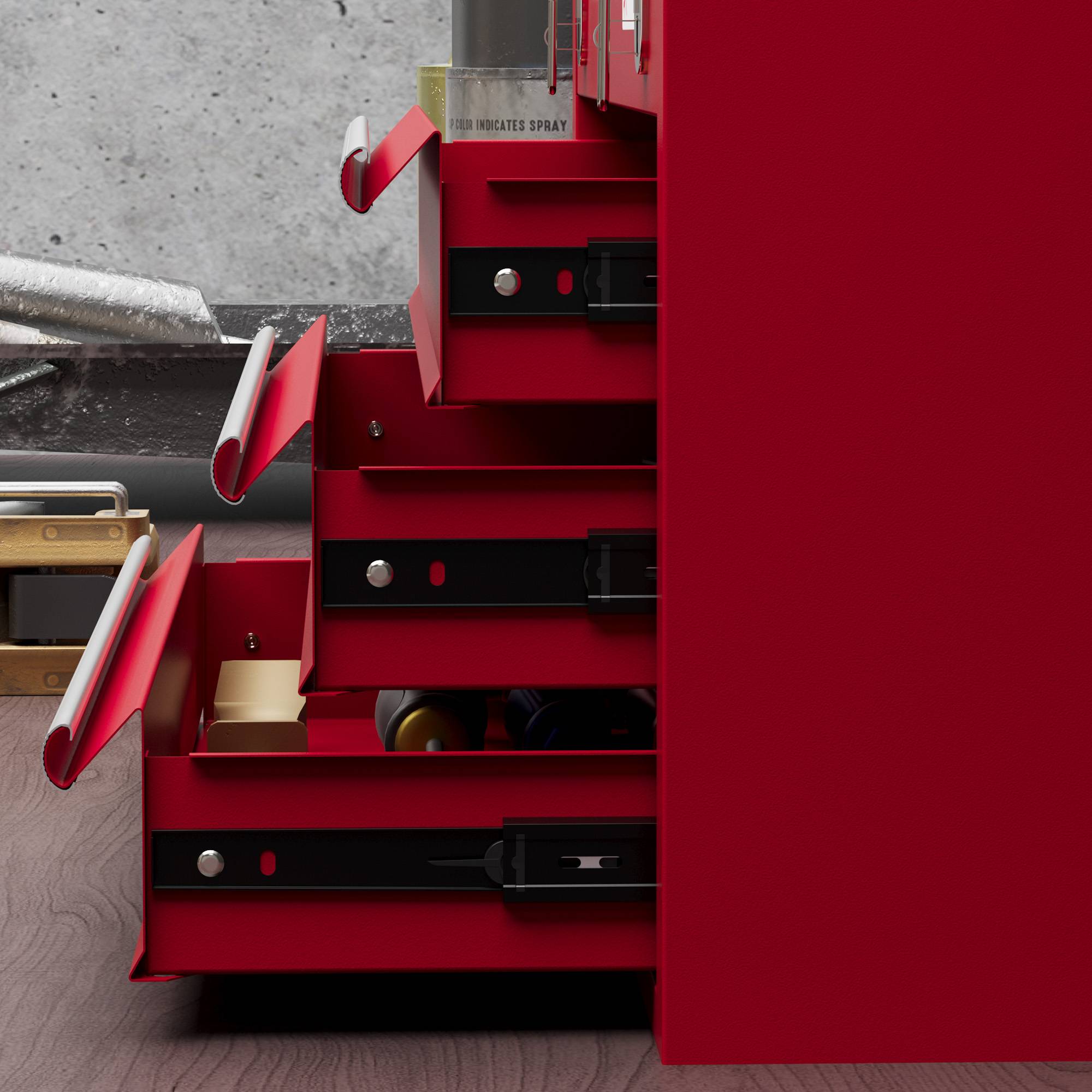 Sans Marque - Boîte à outils avec 3 tiroirs, compartiment de rangement supérieur, fixations en acier, poignée de transport, 51x22x32 cm, rouge - Image 10