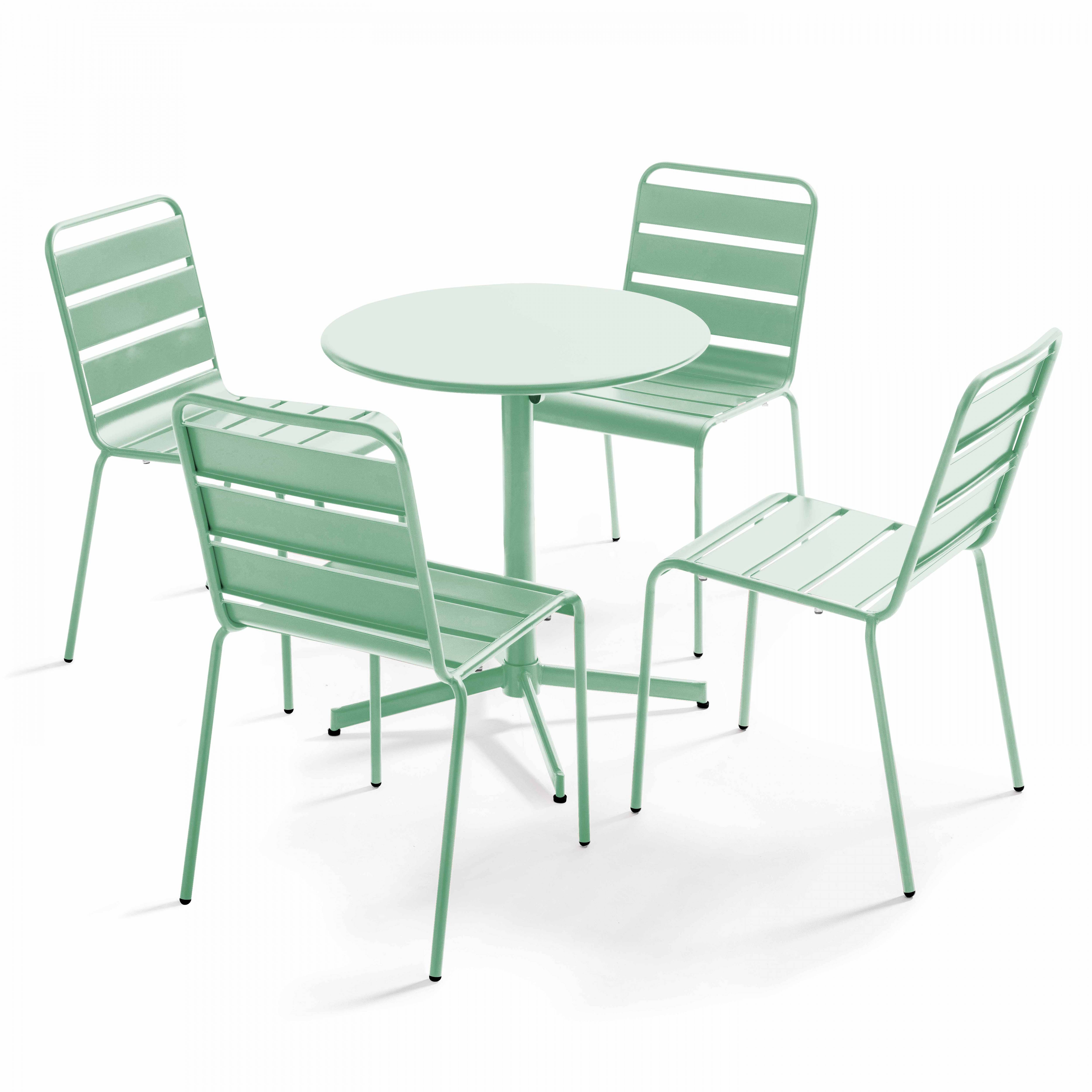 Oviala - Ensemble table de jardin ronde et 4 chaises en métal vert sauge Palavas - Oviala - Image 1
