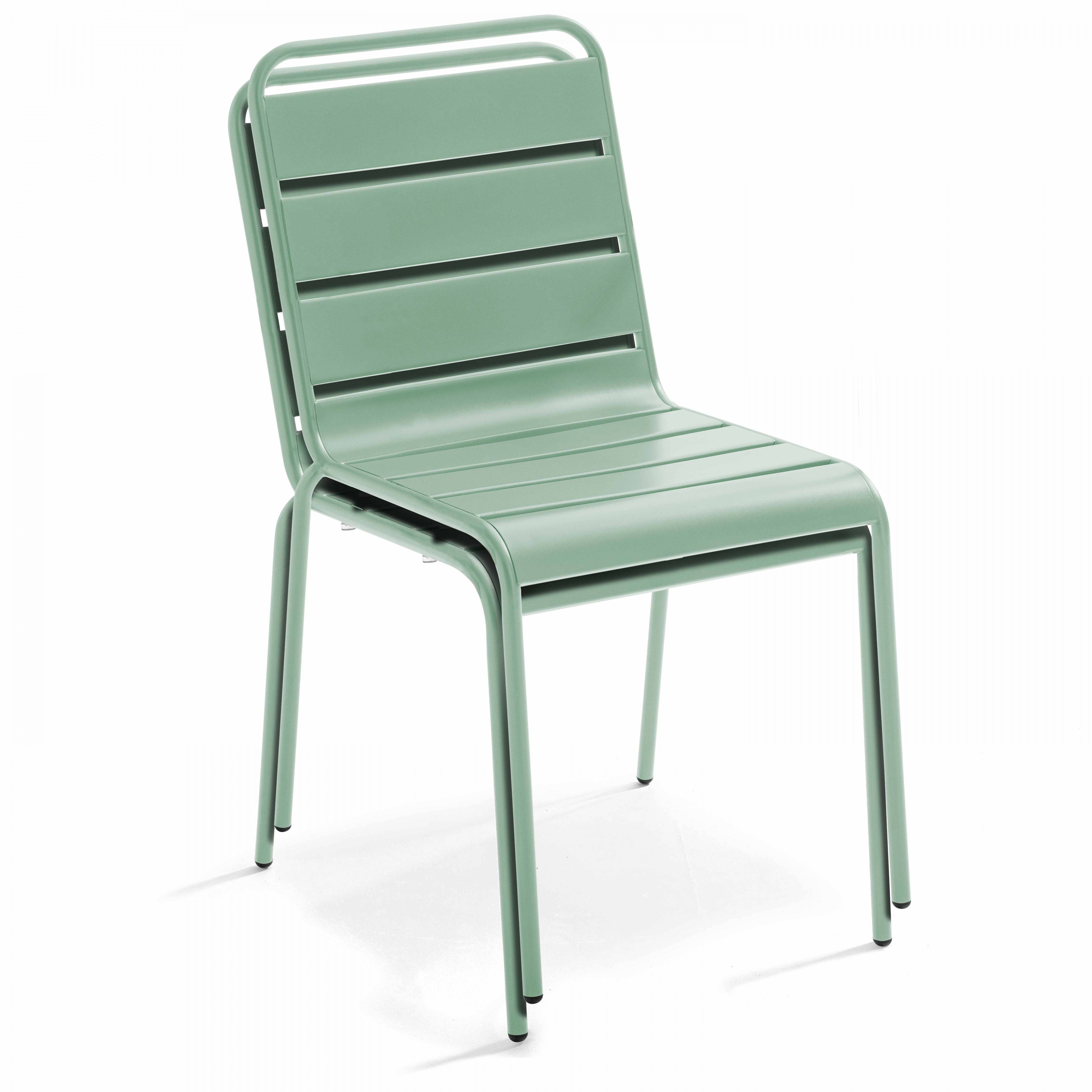 Oviala - Ensemble table de jardin ronde et 4 chaises en métal vert sauge Palavas - Oviala - Image 5