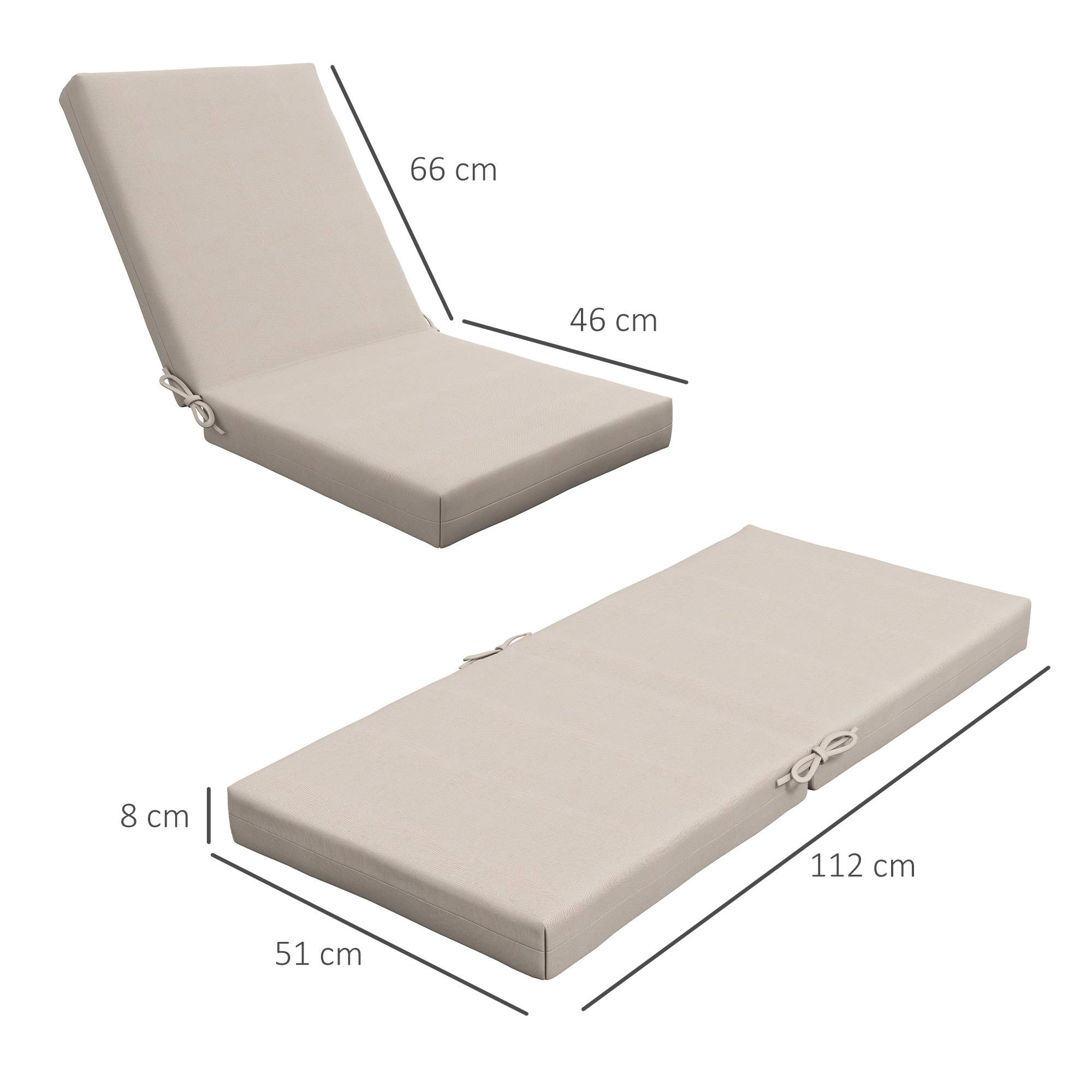 Lot de 2 coussins d'extérieur pour fauteuil chaise à dossier avec attaches rembourrage 8 cm, dim. 112L x 51l cm, beige - Image 5