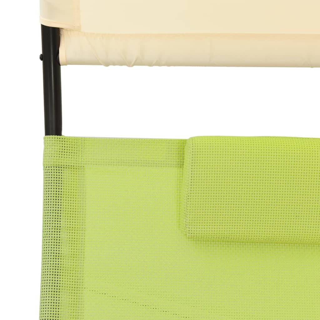 Helloshop26 - Transat chaise longue bain de soleil lit de jardin terrasse meuble d'extérieur double avec auvent textilène vert et crème - Image 6