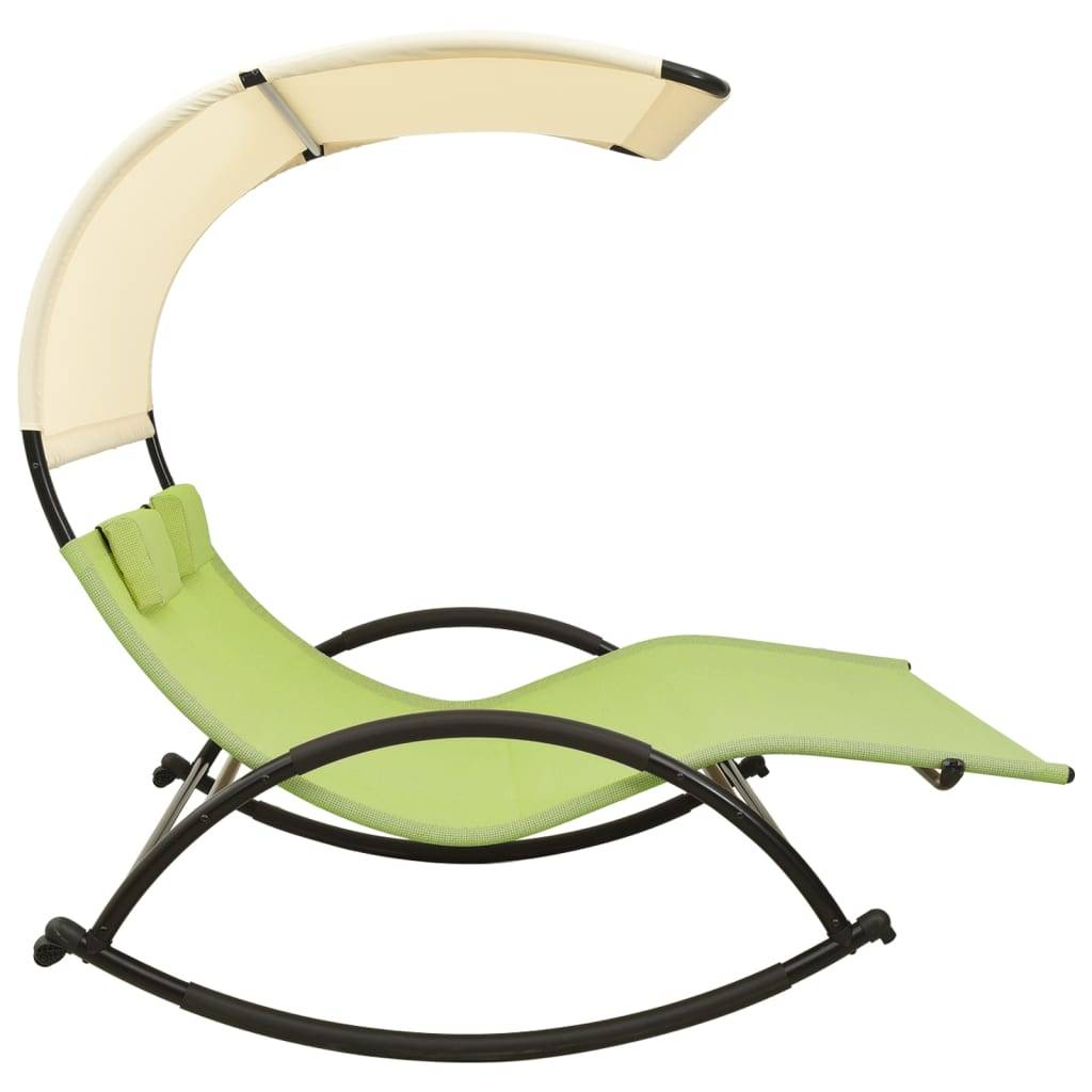 Helloshop26 - Transat chaise longue bain de soleil lit de jardin terrasse meuble d'extérieur double avec auvent textilène vert et crème - Image 3
