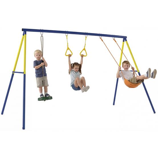 Balançoire jardin 3 en 1 enfant 3-8 ans acier PE 285x160x181 cm multicolore - Image 1
