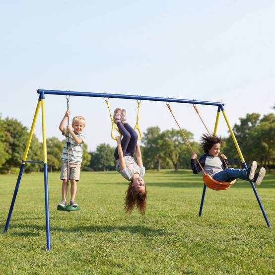 Balançoire jardin 3 en 1 enfant 3-8 ans acier PE 285x160x181 cm multicolore - Image 3