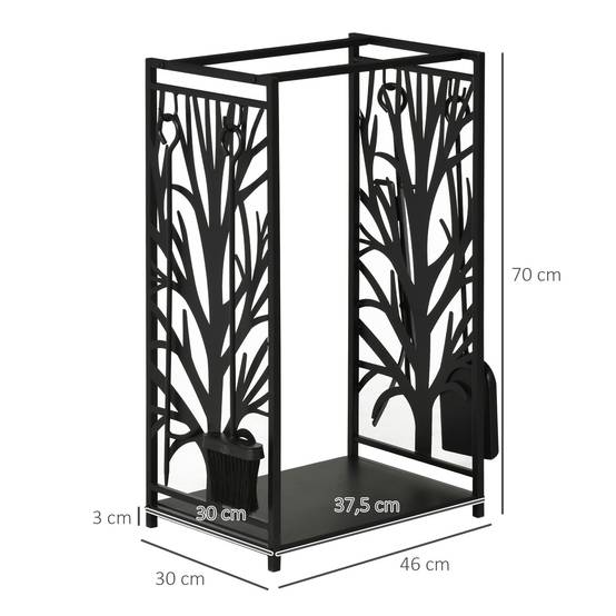 Porte bûches - Range bûches Serviteur de cheminée Arbre - Multi Accessoires étagère 46L x 29l x 70H cm Acier Noir - Image 5