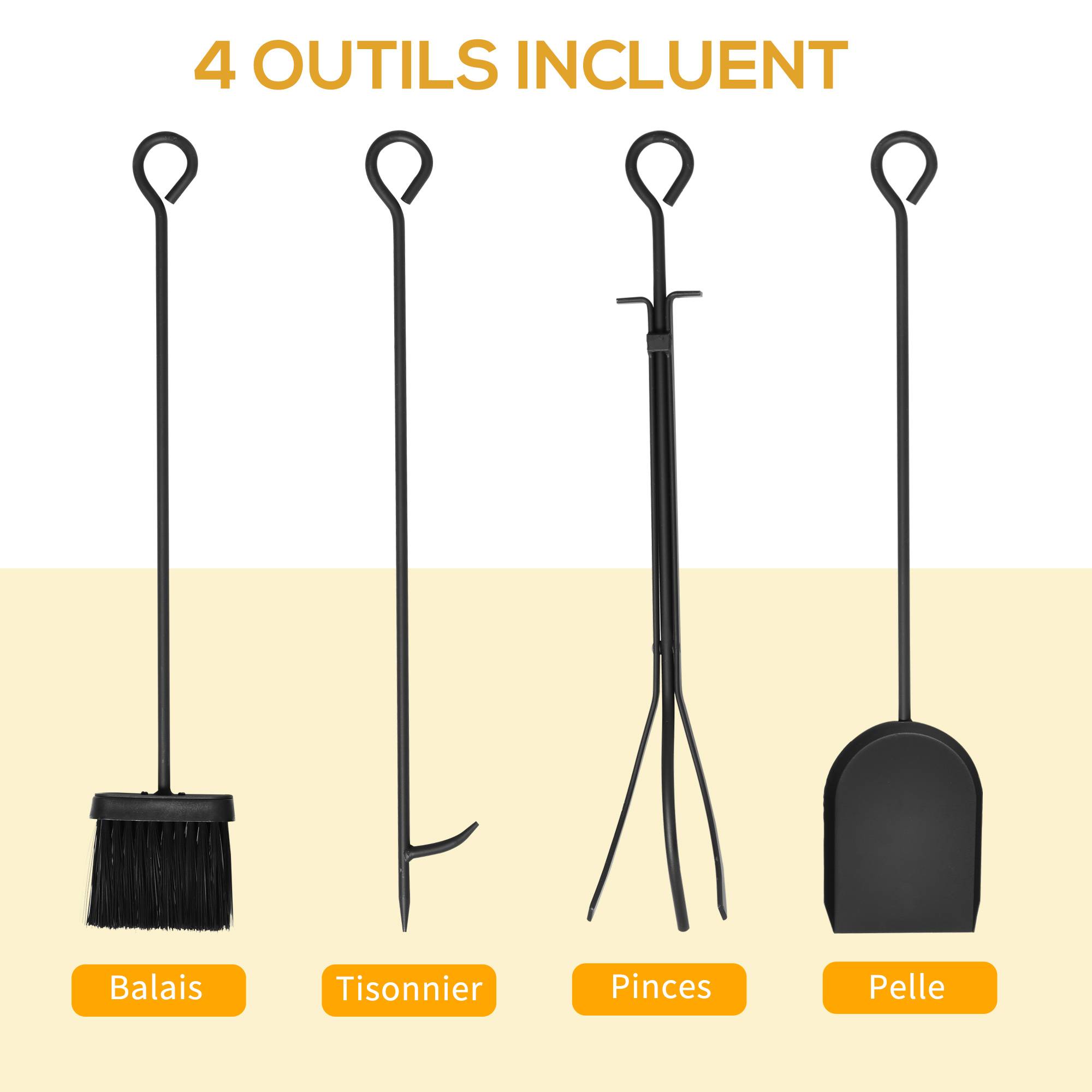 Porte bûches - Range bûches Serviteur de cheminée Arbre - Multi Accessoires étagère 46L x 29l x 70H cm Acier Noir - Image 6