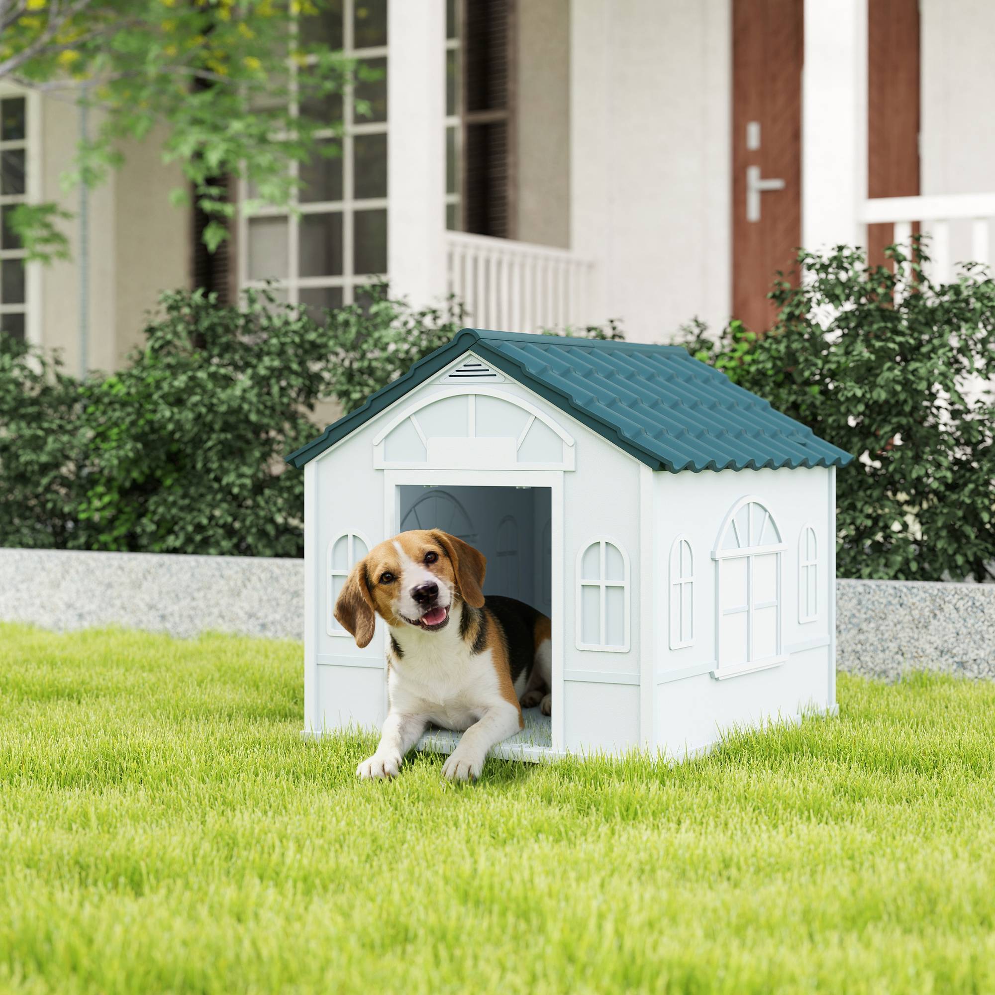 Niche pour chien chenil à l'extérieur en PP blanc pour chiens de petite et moyenne taille - 65 x 75,7 x 63 cm - Image 4
