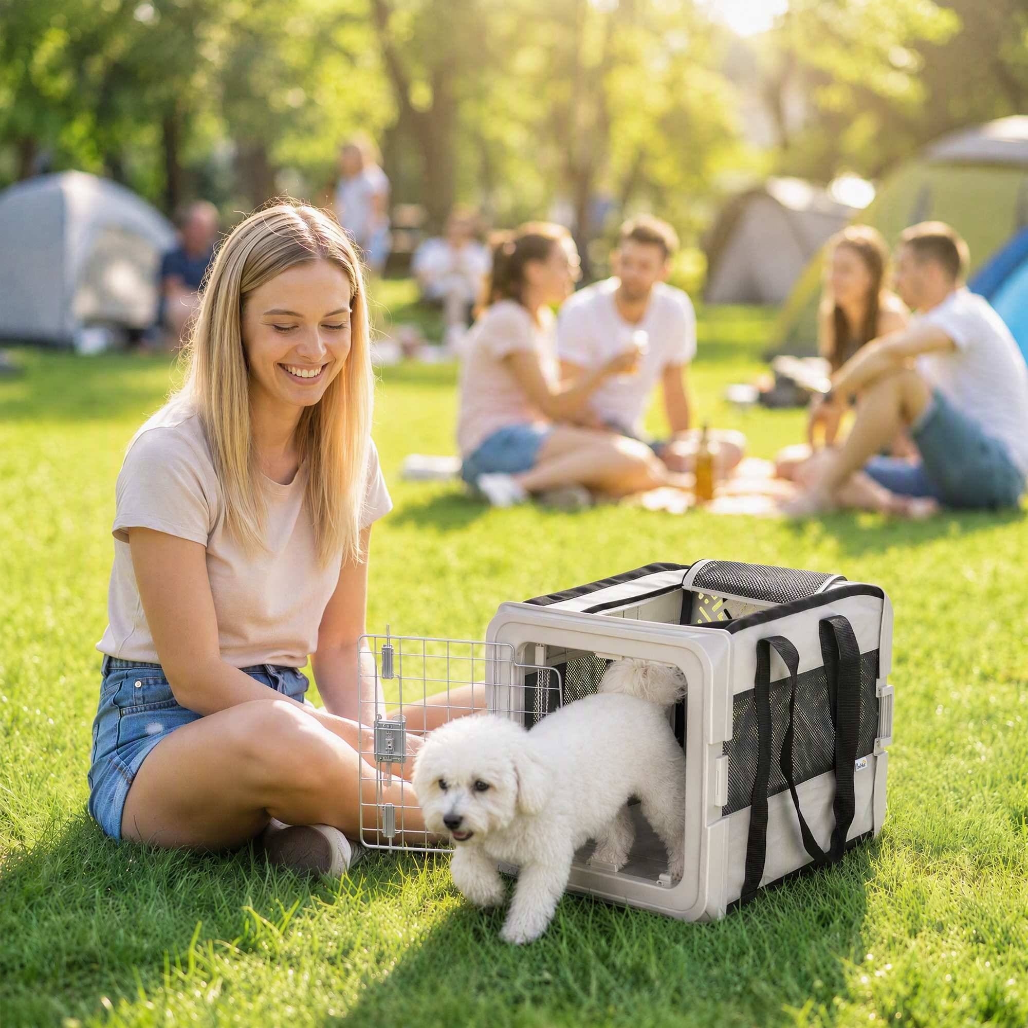 ComfortXL - Sac de transport pliable pour chat et petit chien en tissu 300D gris 49,5 x 34 x 35,5 cm pour trajets quotidiens - Image 1