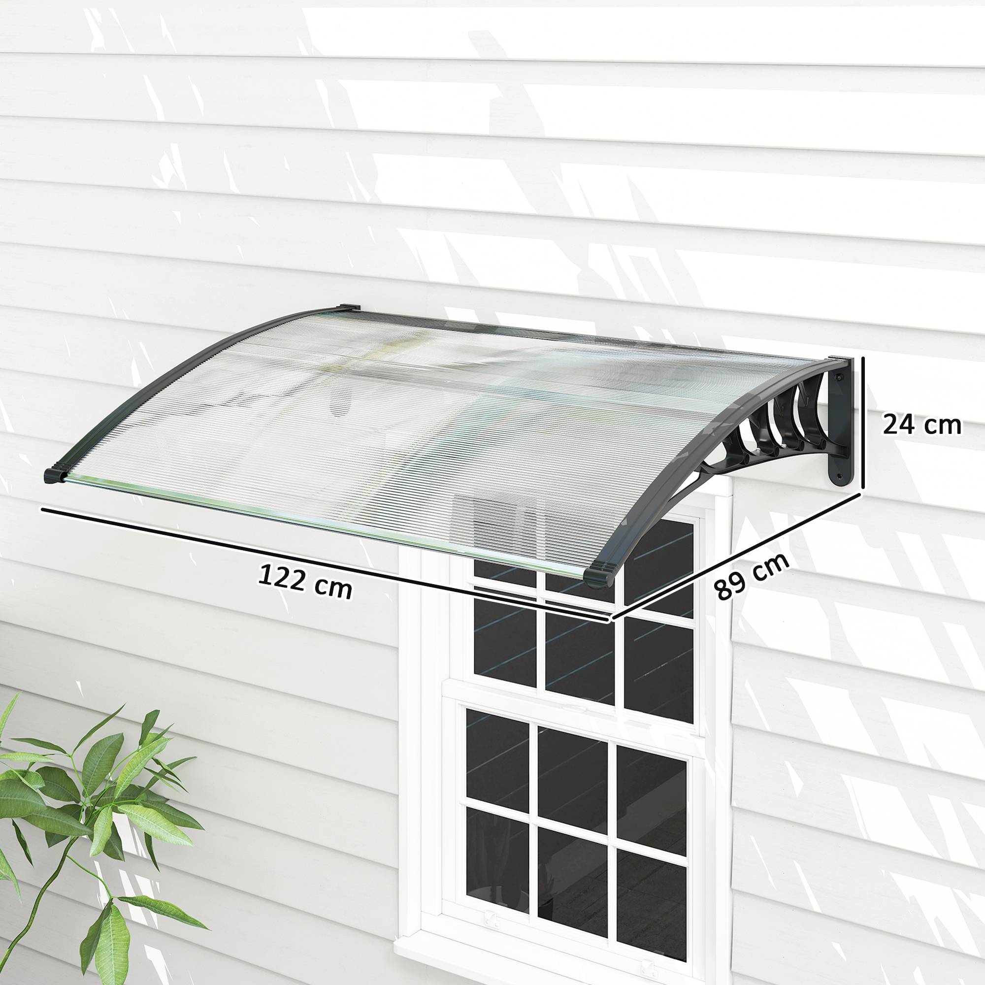 Auvent de porte d'entrée toit marquise en polycarbonate protection contre pluie neige UV 90 x 122 cm, transparente - Image 5