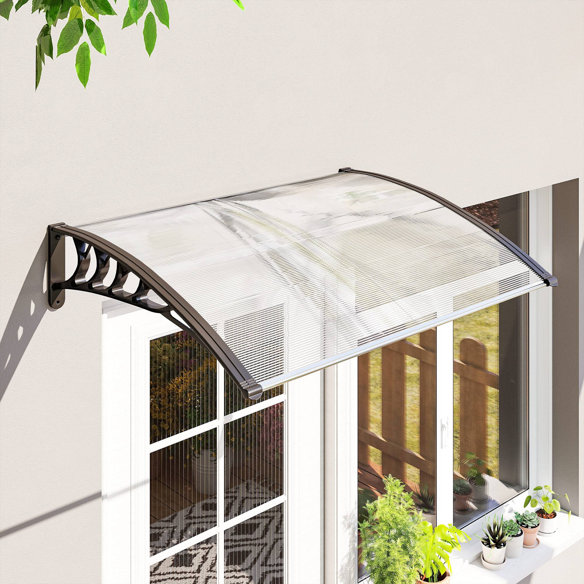 Auvent de porte d'entrée toit marquise en polycarbonate protection contre pluie neige UV 90 x 122 cm, transparente - Image 4