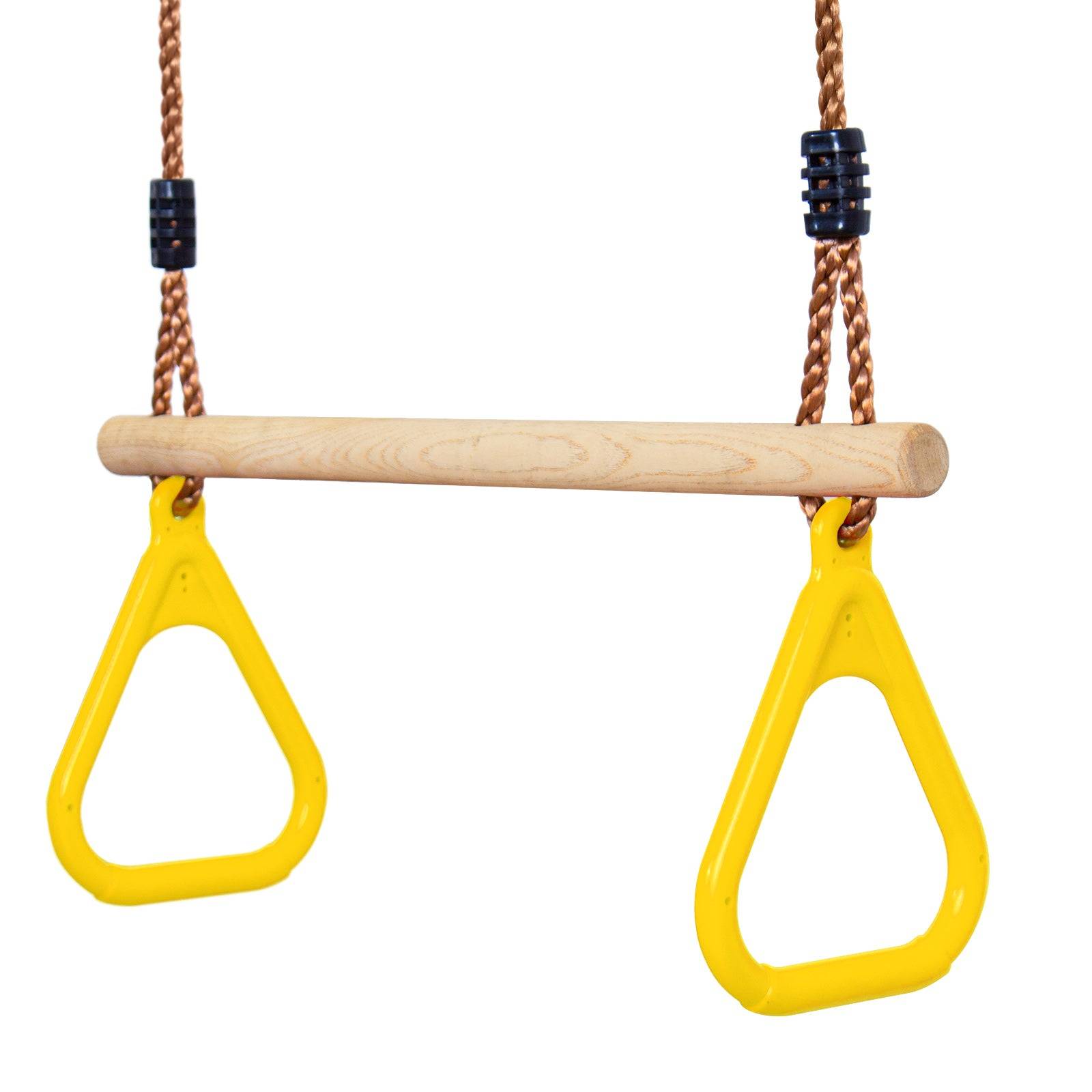 Leogreen Trapèze en Bois, Anneaux et Barre de Gymnastique pour Enfant, Jeux Jardin Extérieur Intérieur, Jaune - Image 1