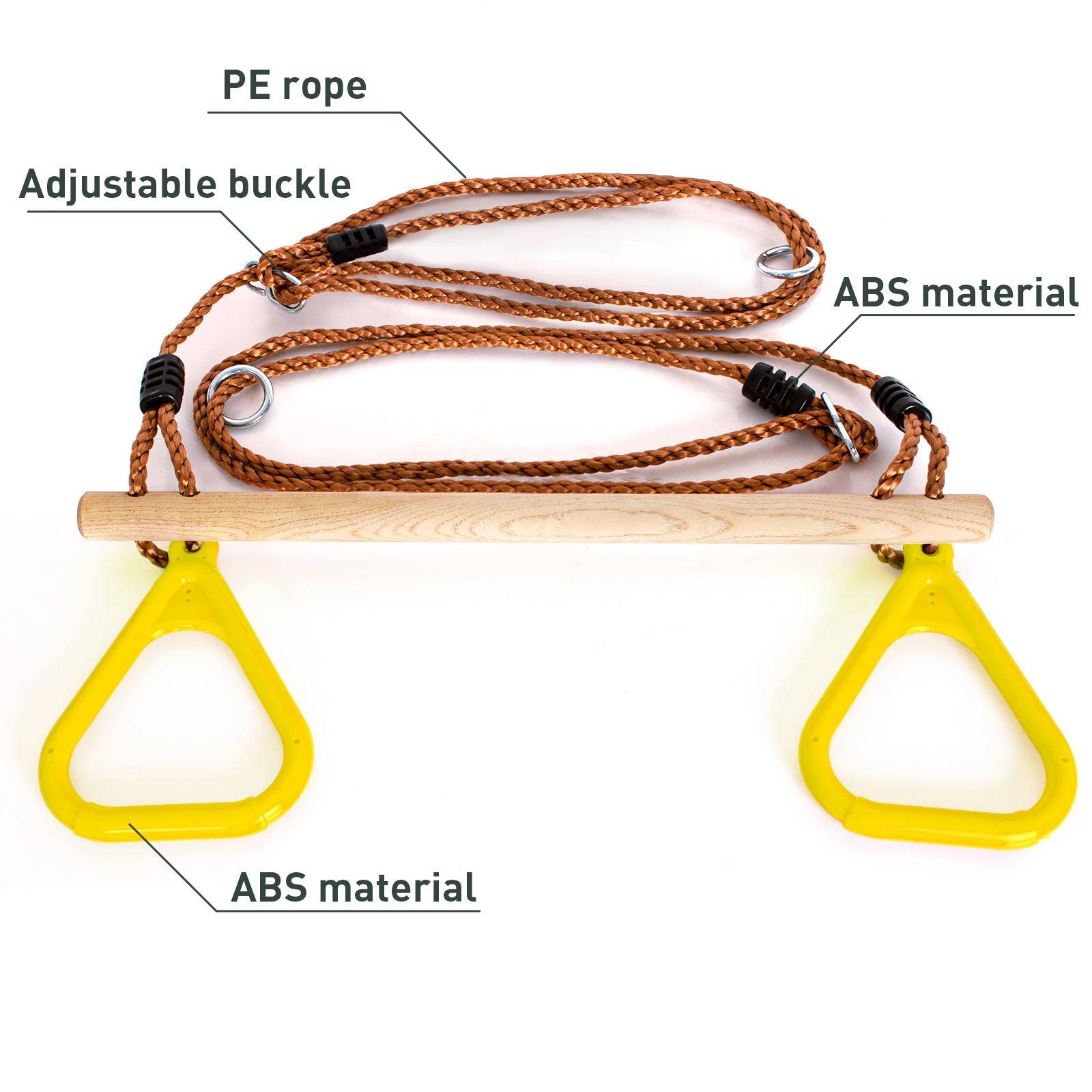 Leogreen Trapèze en Bois, Anneaux et Barre de Gymnastique pour Enfant, Jeux Jardin Extérieur Intérieur, Jaune - Image 6