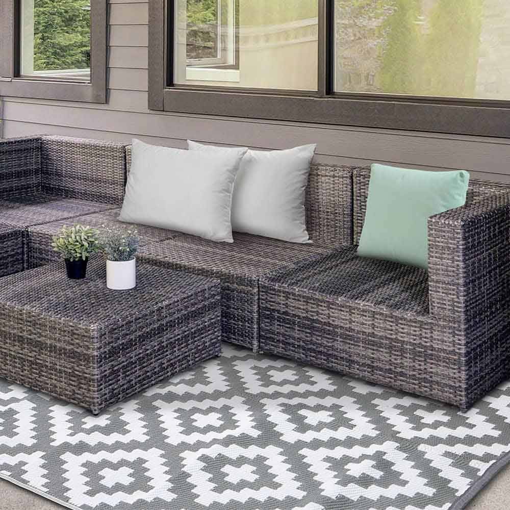 Tapis extérieur rectangulaire réversible 120 x 180 Gris - Image 8
