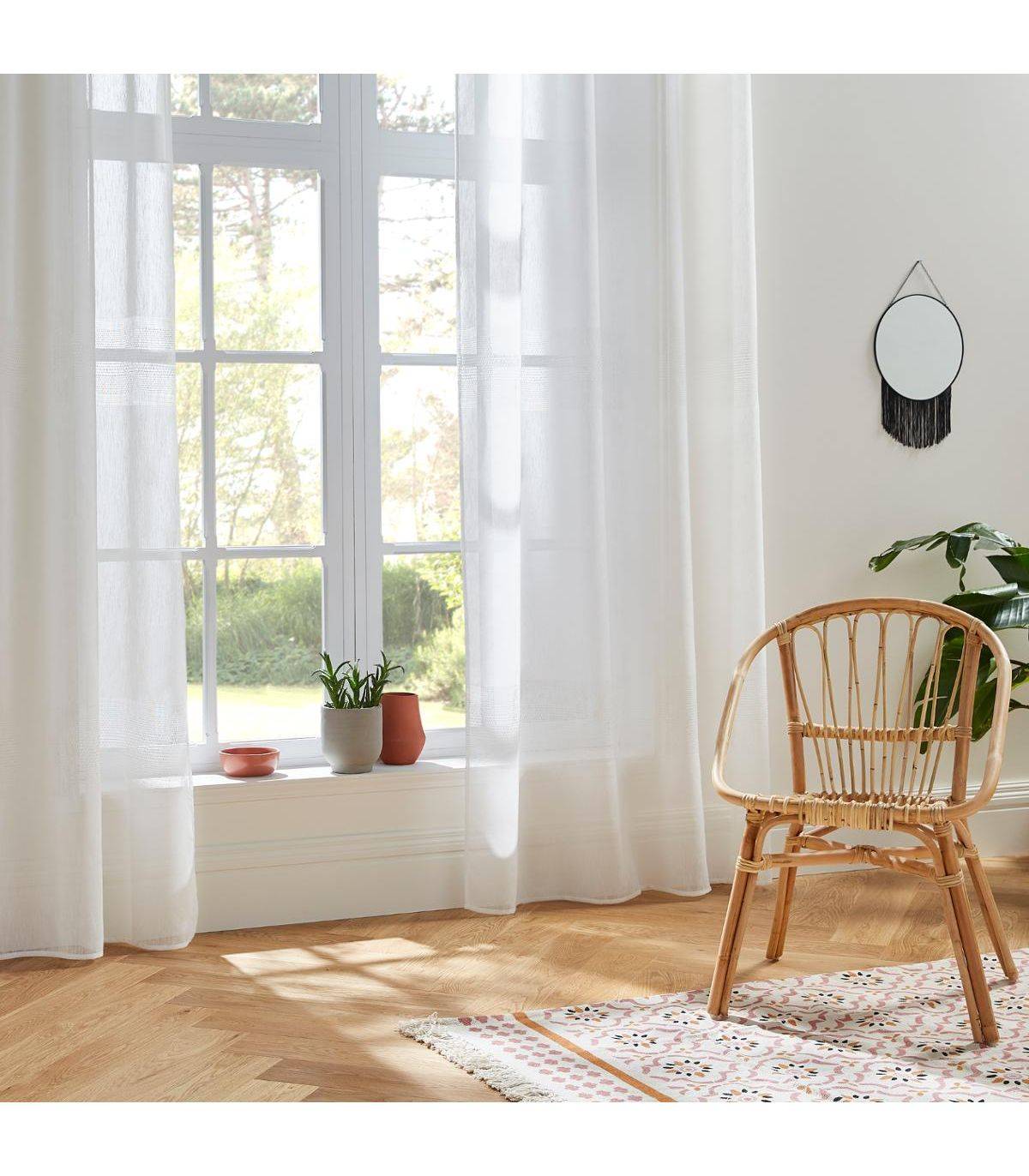 Voilage à œillets Blanc effet lin avec motifs ajourés 140 x 240 cm - Image 4